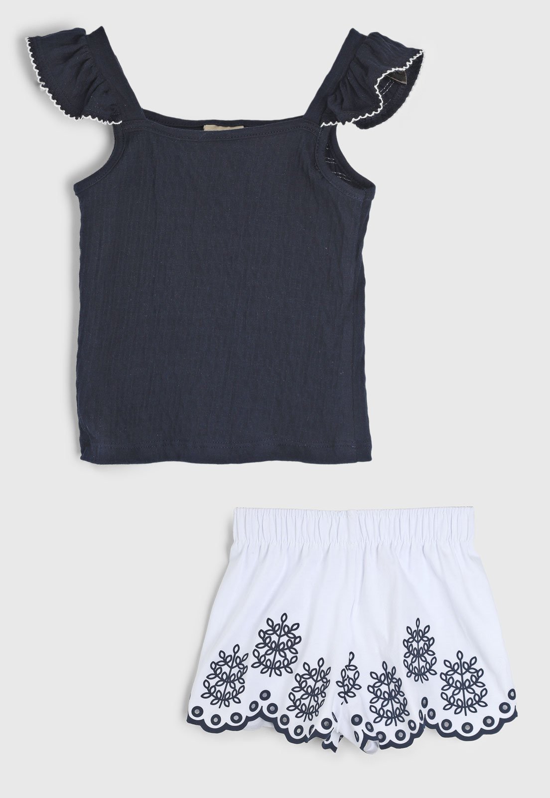 Infantil – Conjunto Milon Cropped Babado Azul Marinho e Branco