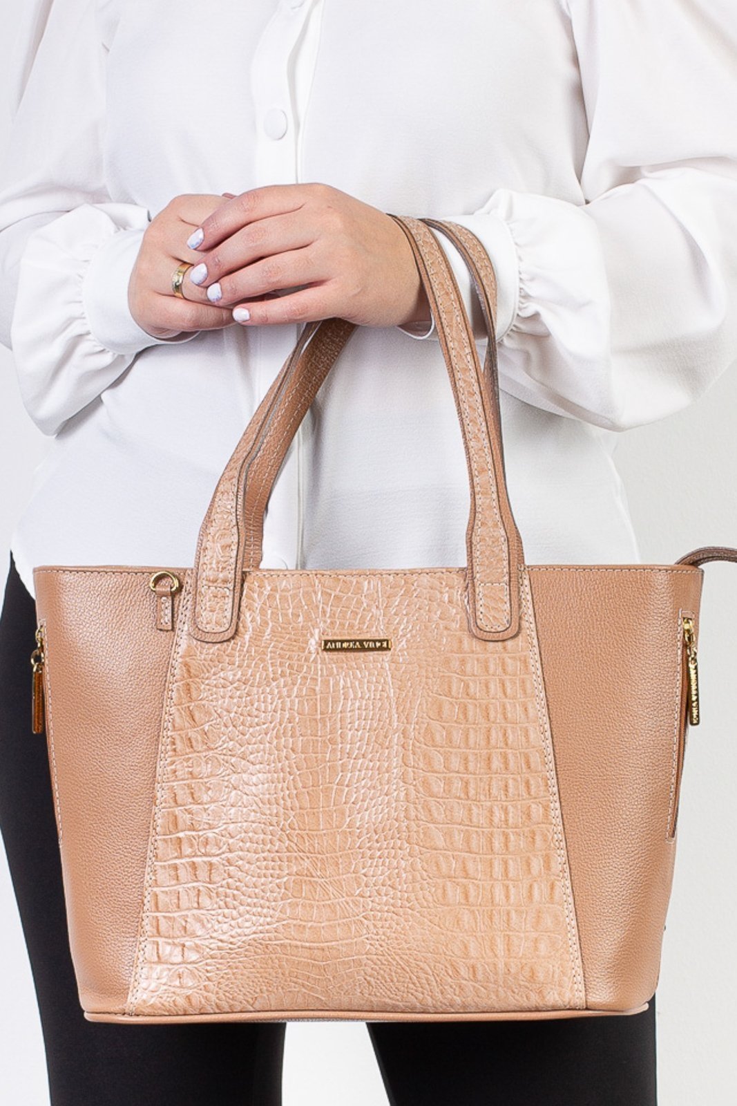 Bolsa Andrea Vinci Feminina De Couro Croco Audrey – Bege