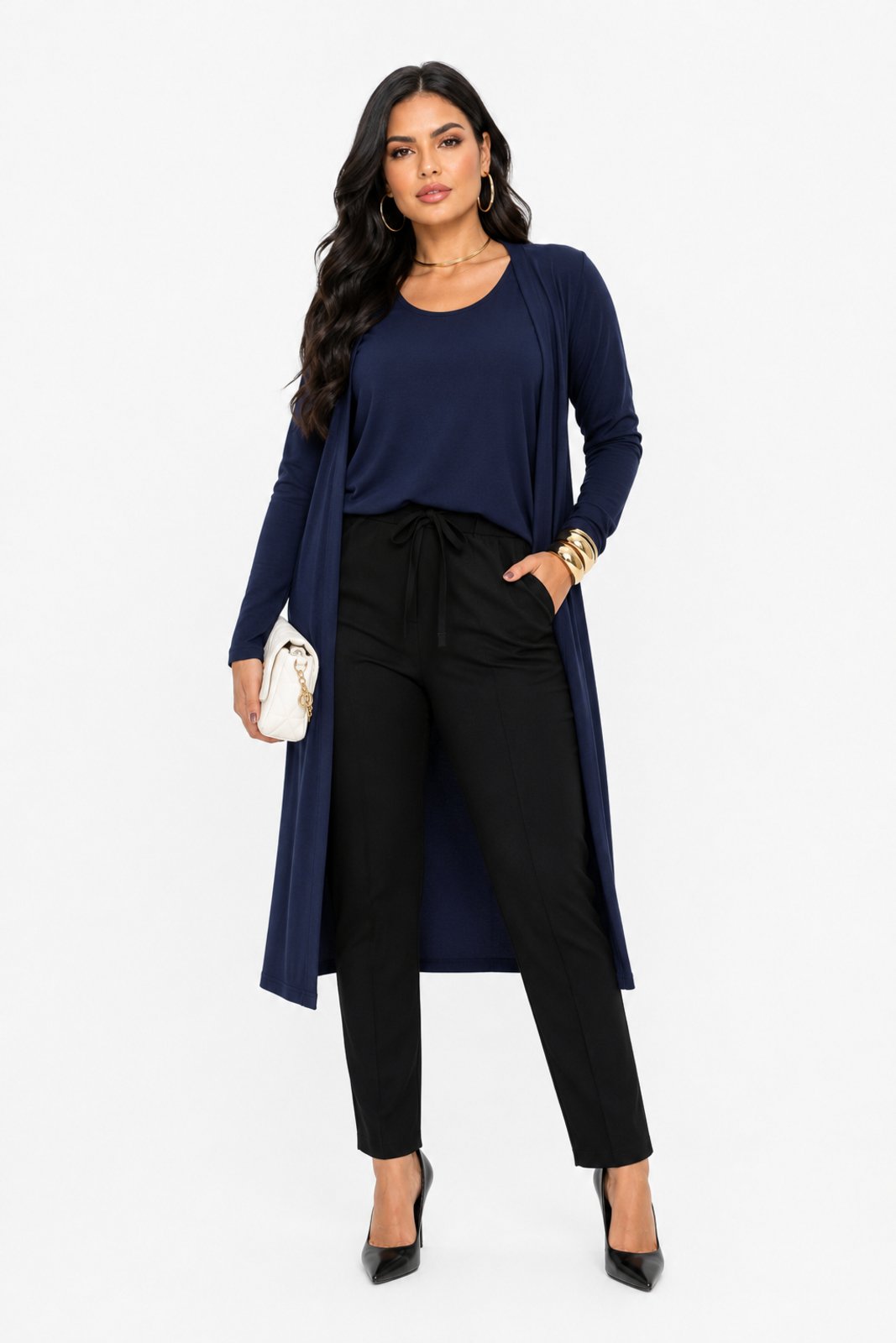 Conjunto Blusa e Kimono D Bell Outlet Fashion Azul Marinho