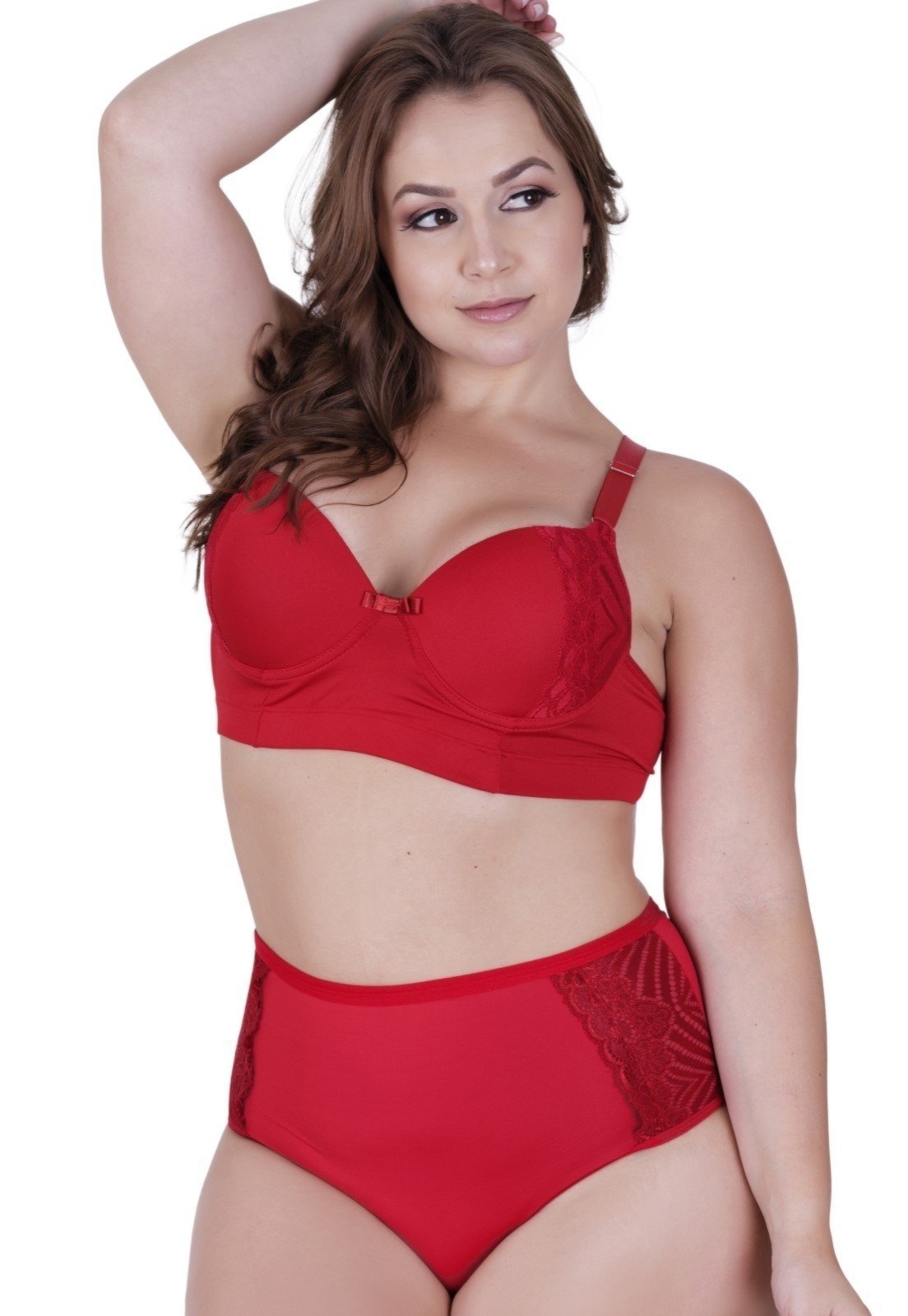 Conjunto de Lingerie Plus Size Com Calcinha Cós Alto Terra e Mar Vermelho