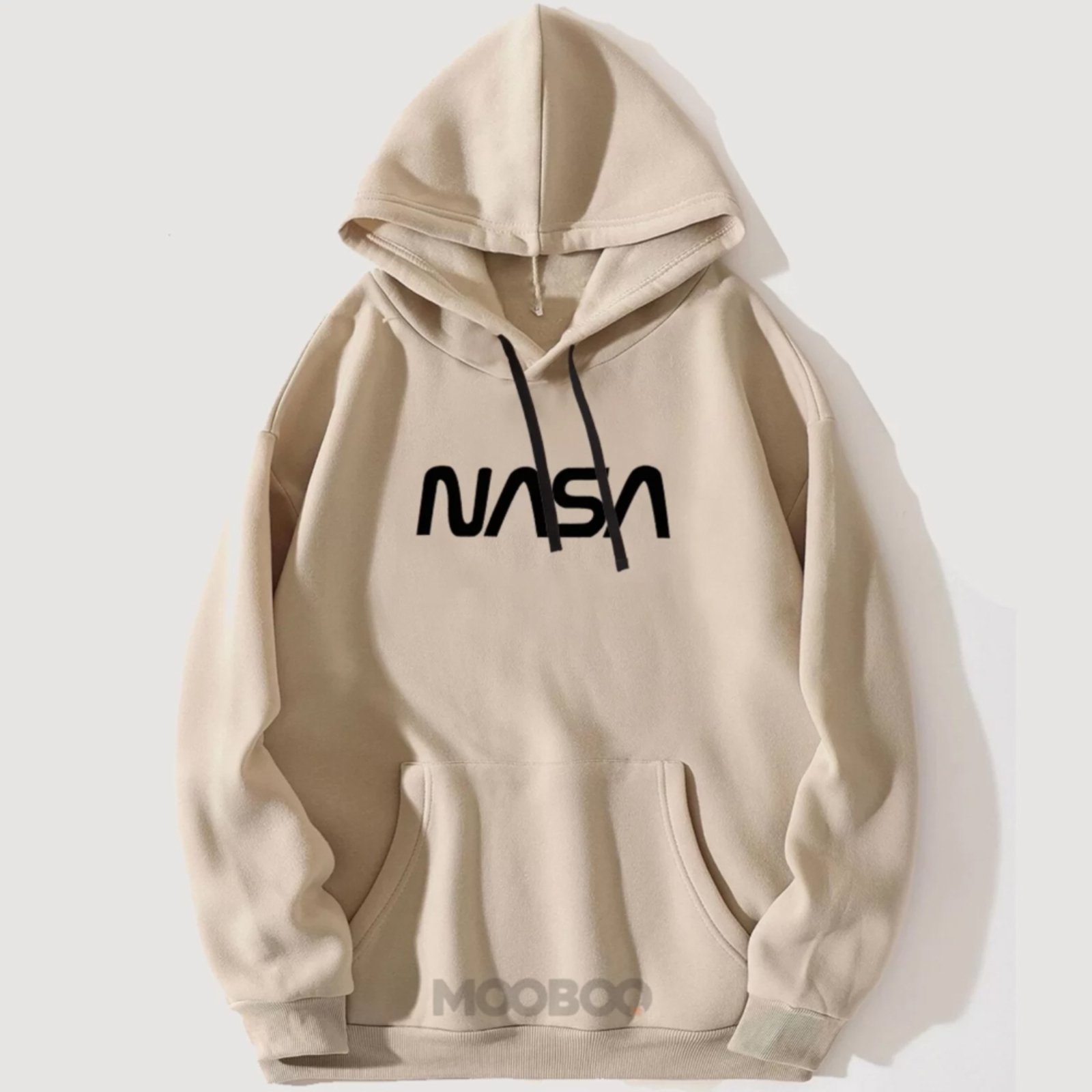 Moletom Flanelado Feminino Blusa de Frio Fechado Mooboo Moleton Masculino Bege Marrom claro estampa Nasa
