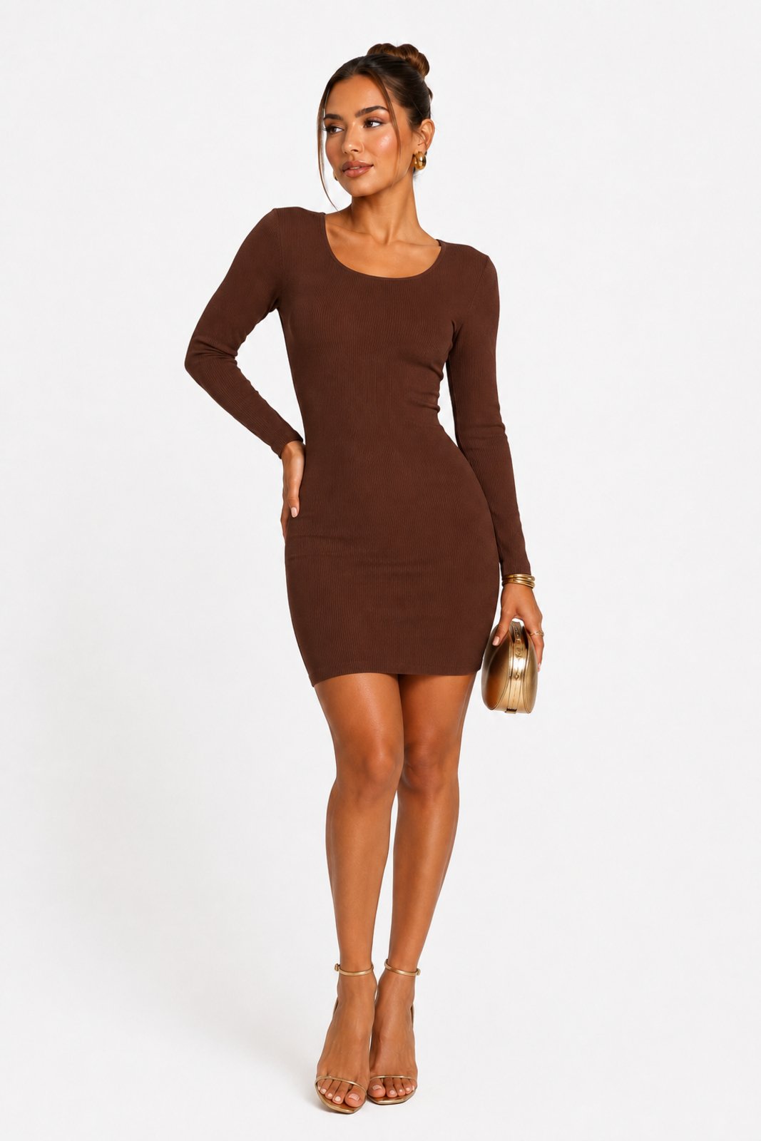 Vestido Curto D Bell Outlet Fashion Canelado Costas Trançadas Marrom