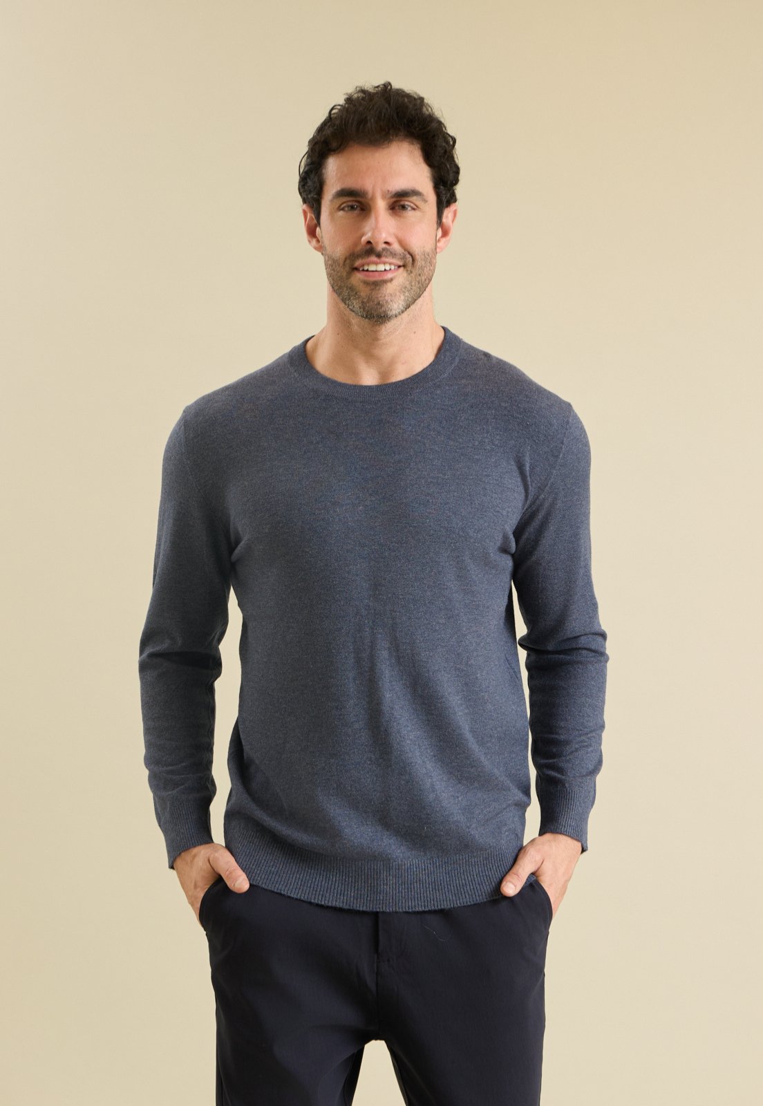 Suéter de Tricot Cashmere Masculino Casual Azul Dialogo