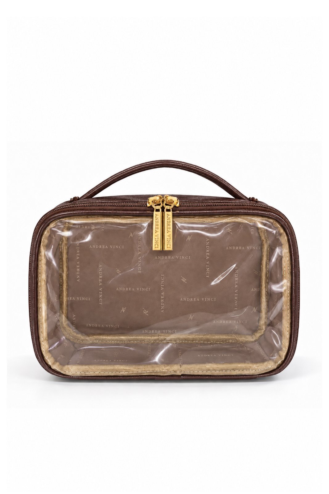Necessaire transparente em couro e vinil para viagem e maternidade 15x23x9 Eloa - Café