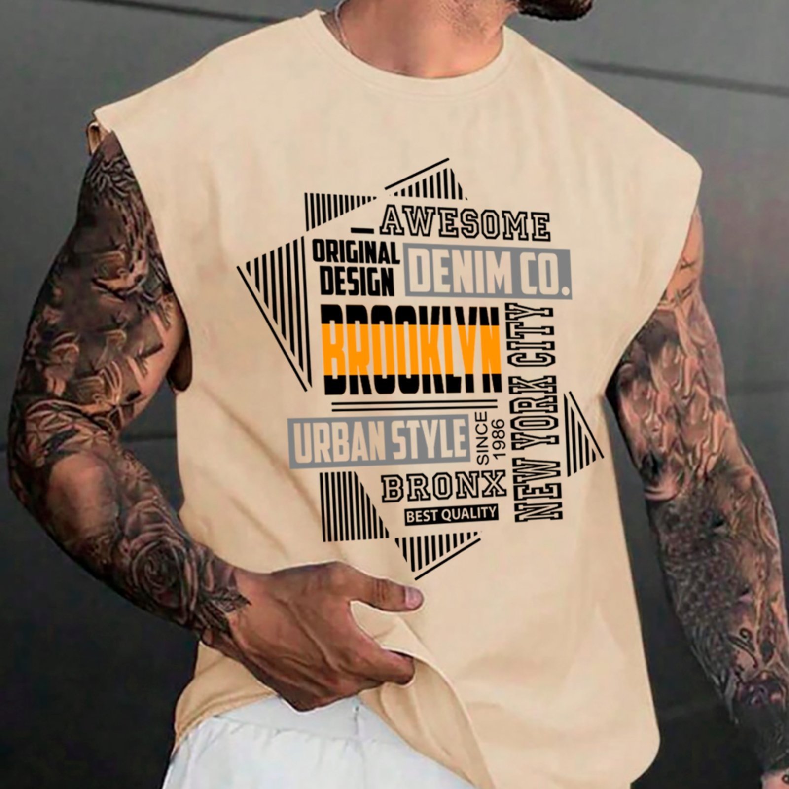 Camiseta Regata Machão Ousy Brooklyn New York Oversized Masculina Off White