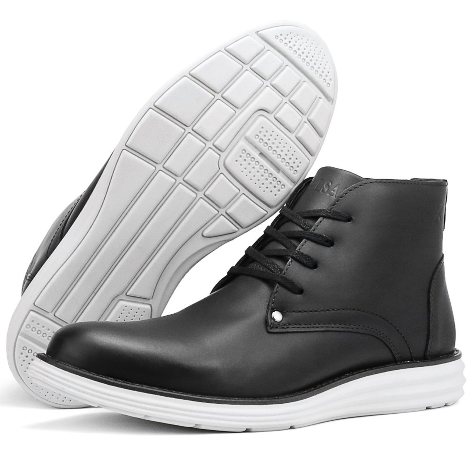Bota Masculina Em Couro Sapatofran Coturno Casual Adventure Cadarço Confortável Preto