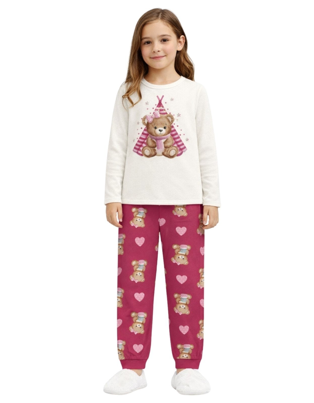 Vista 3 Pijama e Juvenil 2pçs Moletom Peluciado Kyly Ursinho Mescla cinza Kyly cinza