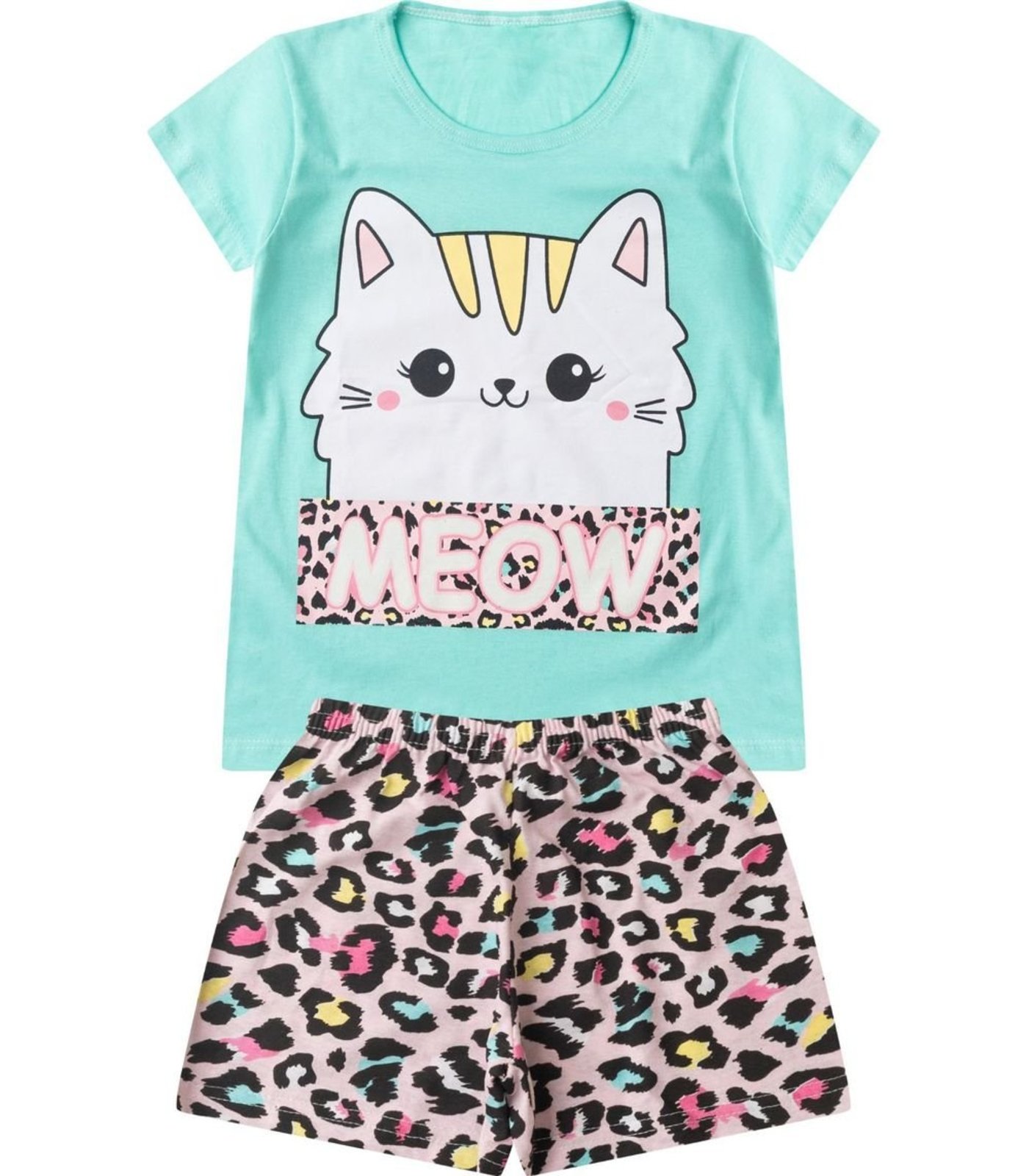 Pijama Verão Menina Curto Algodão Kappes Verde