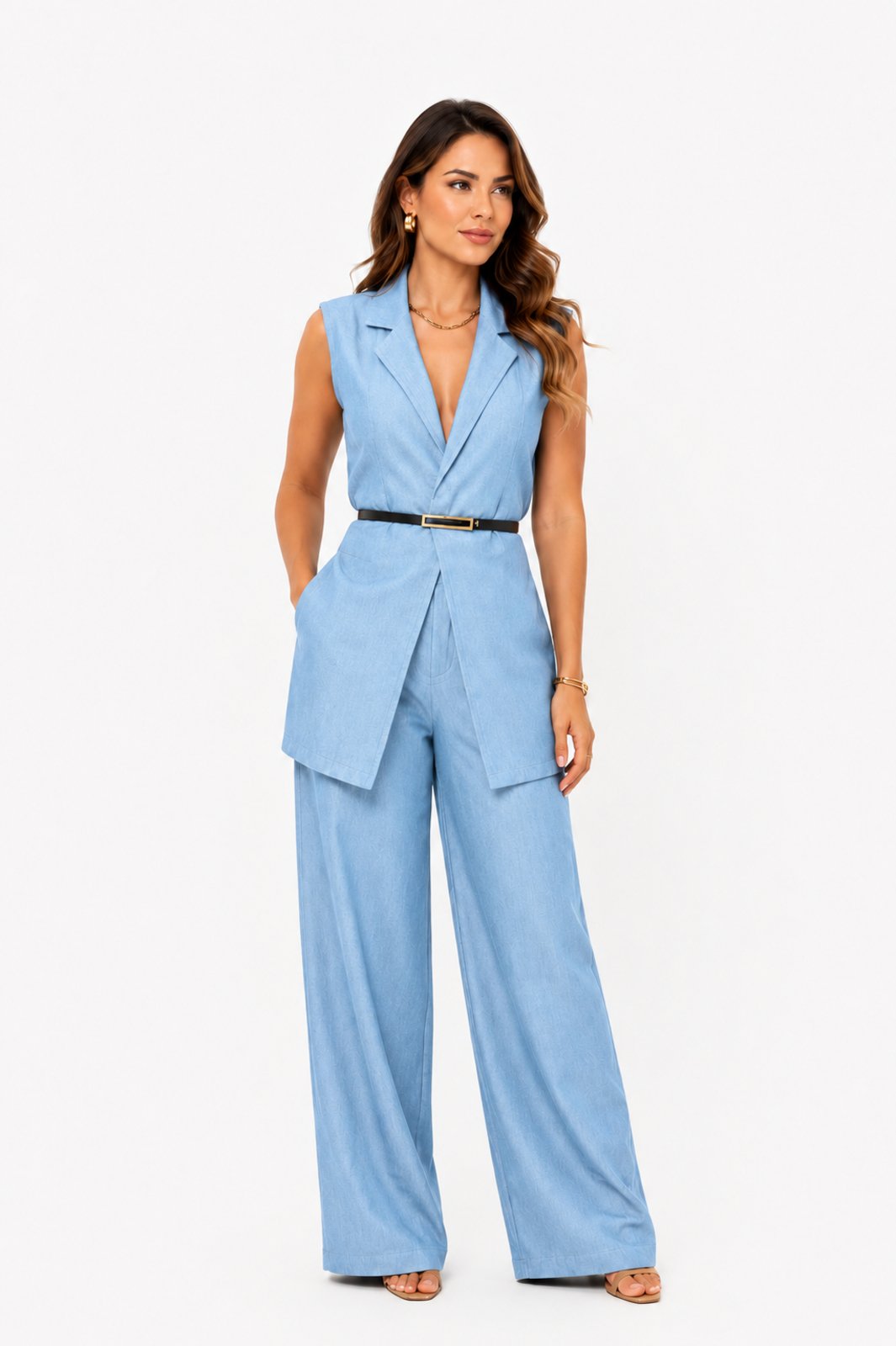 Conjunto Feminino D Bell Outlet Fashion Alfaiataria Azul