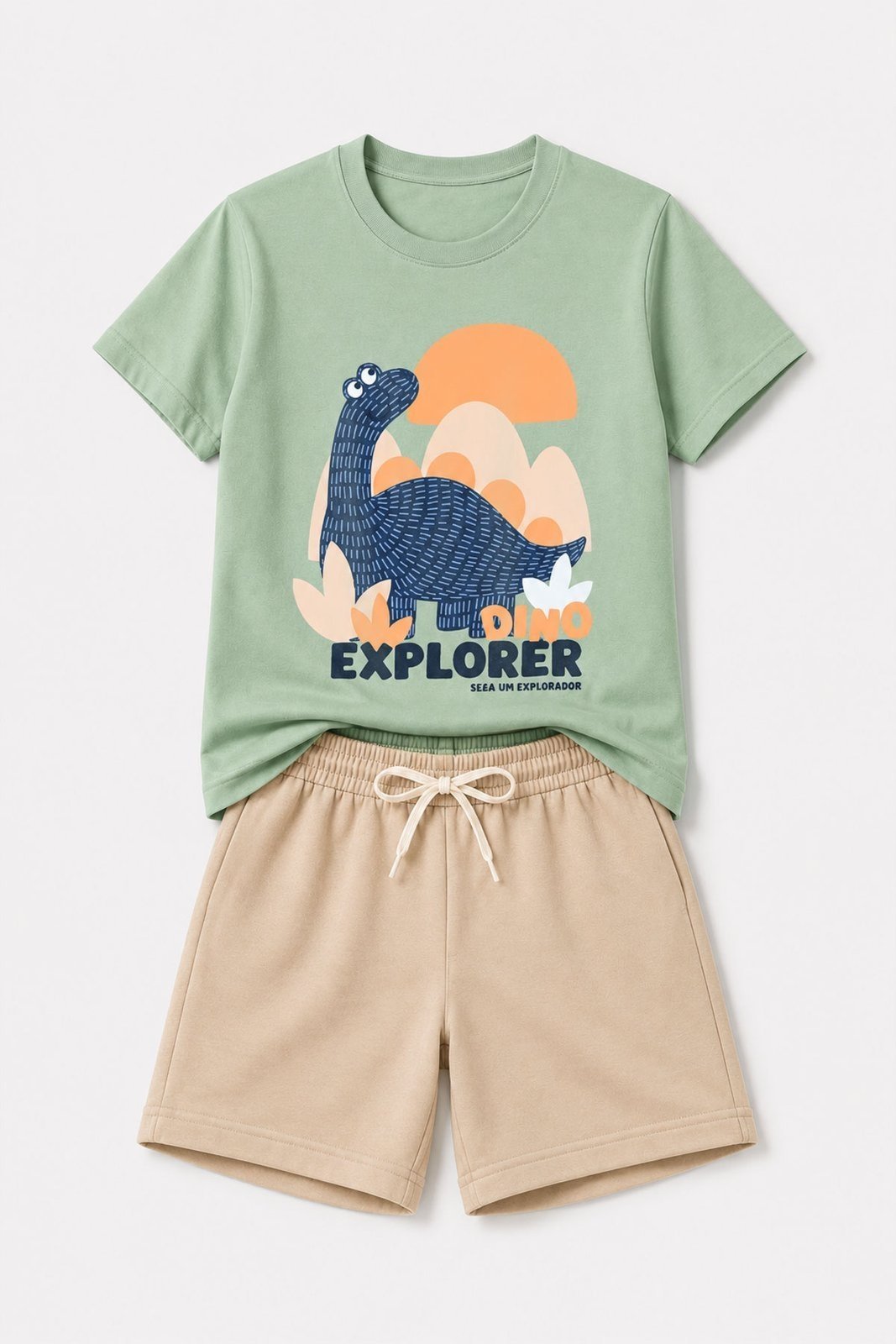 Infantil - Conjunto Masculina Algodão Dino Explore Verde Menta - Babei no Look