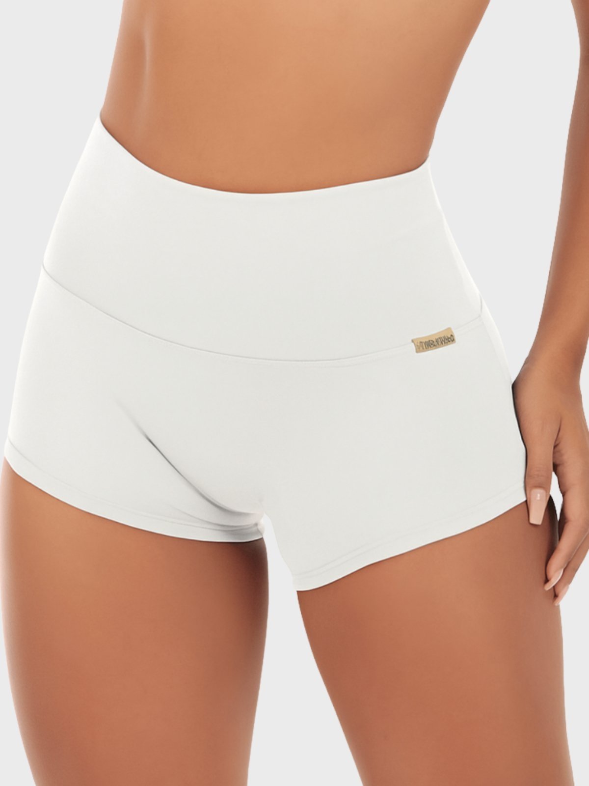 Short Cinta Fitness Tarelles Curto Cintura Alta Compressão Branco