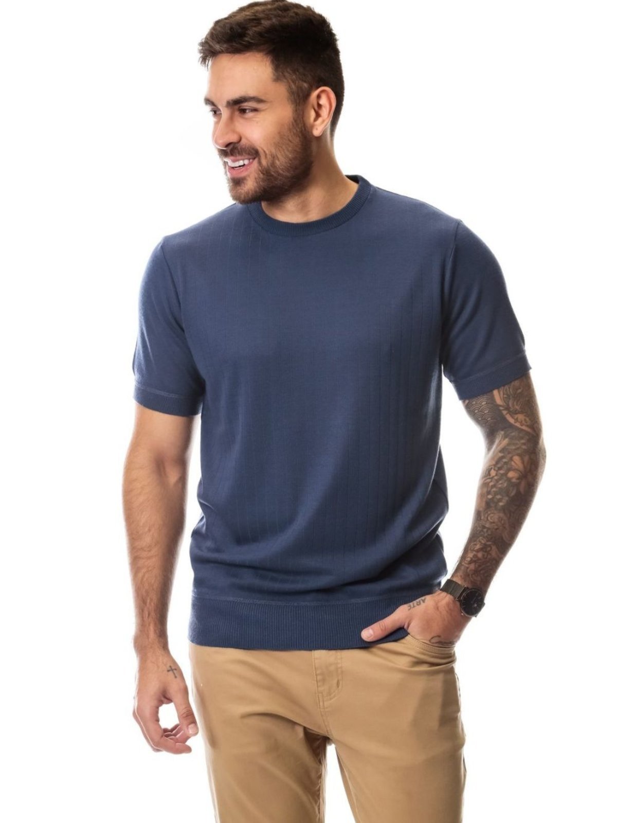 Vista 3 Camiseta Masculina Tricot Manga Curta Gola Redonda Crocker - 50039 jeans Crocker jeans