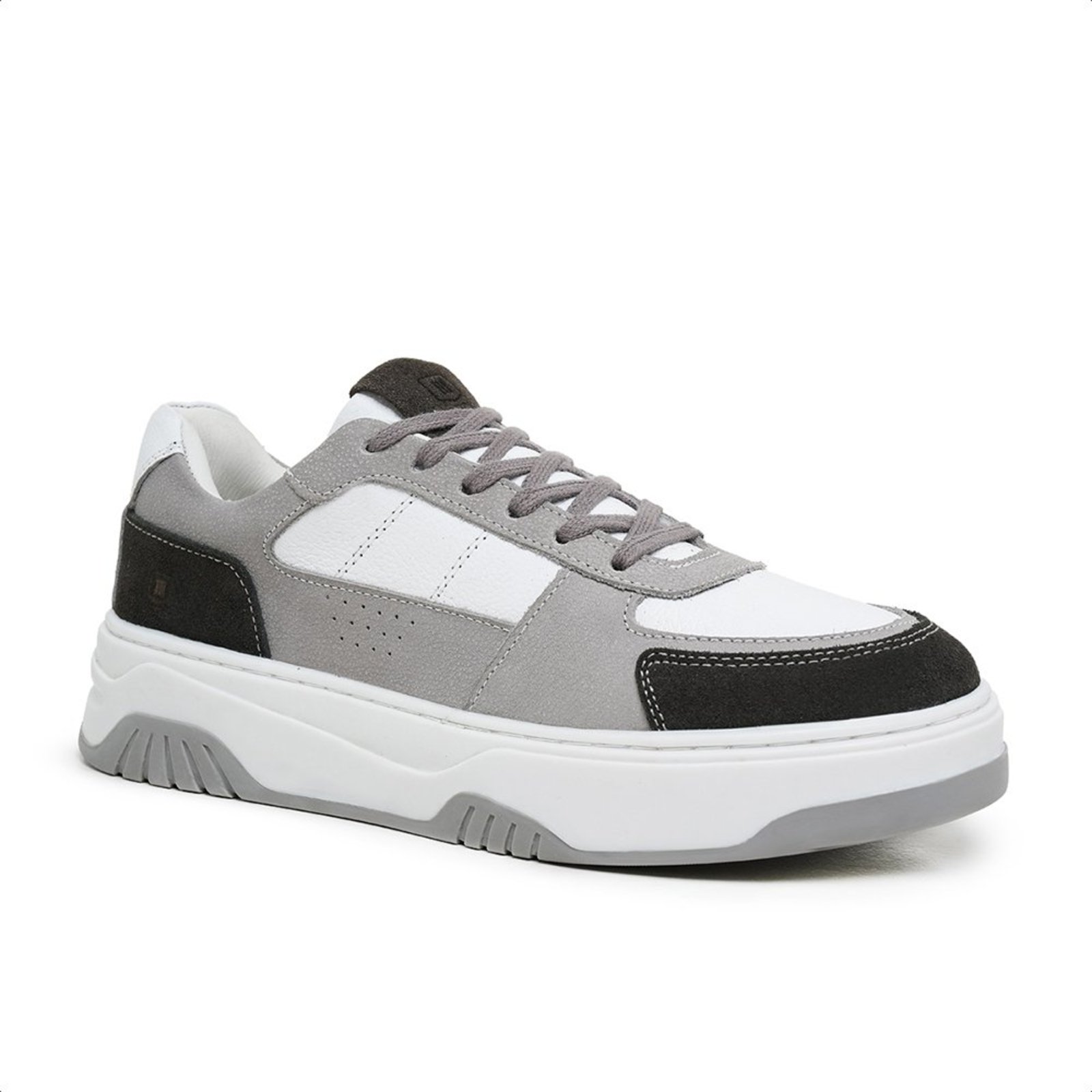 Tênis Masculino Malbork Couro Branco Cinza e Preto Casual Confortável 030701CZ