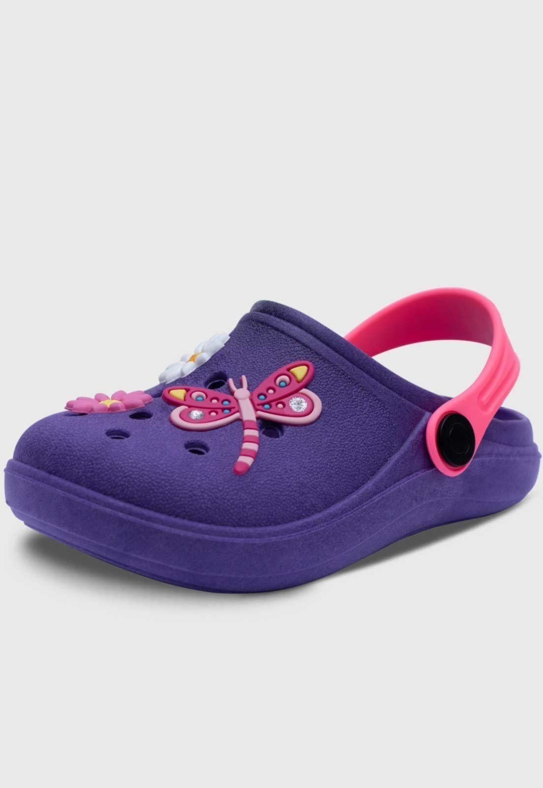 Infantil - Babuche Pópidi Libélula e Flores Roxo