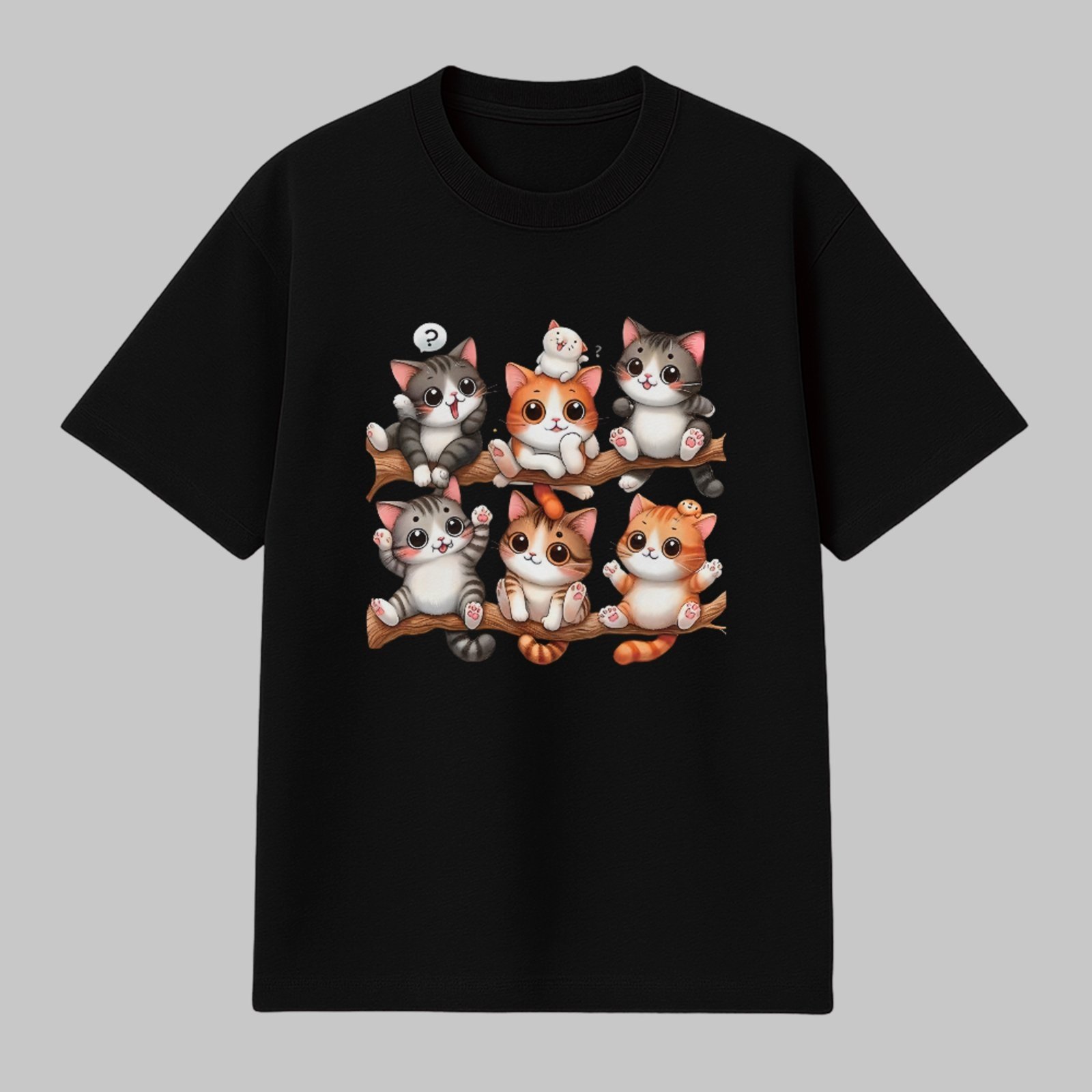 Camiseta Básica Gatinhos Fofos Estilo Cute Unissex Preto