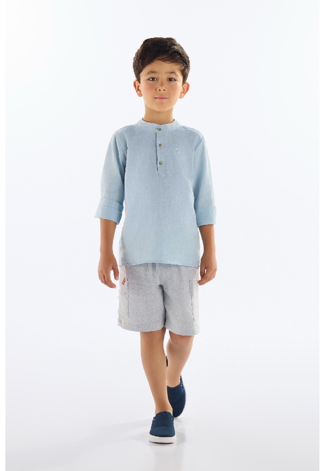 Infantil – Conjunto Menino com Bata e Bermuda Quimby Azul