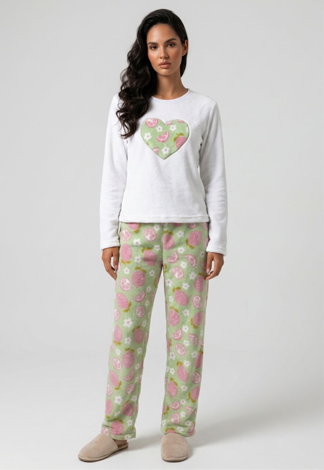 Pijama Feminino Soft 77vs Levosch Microfibra Estampado Branco e Verde