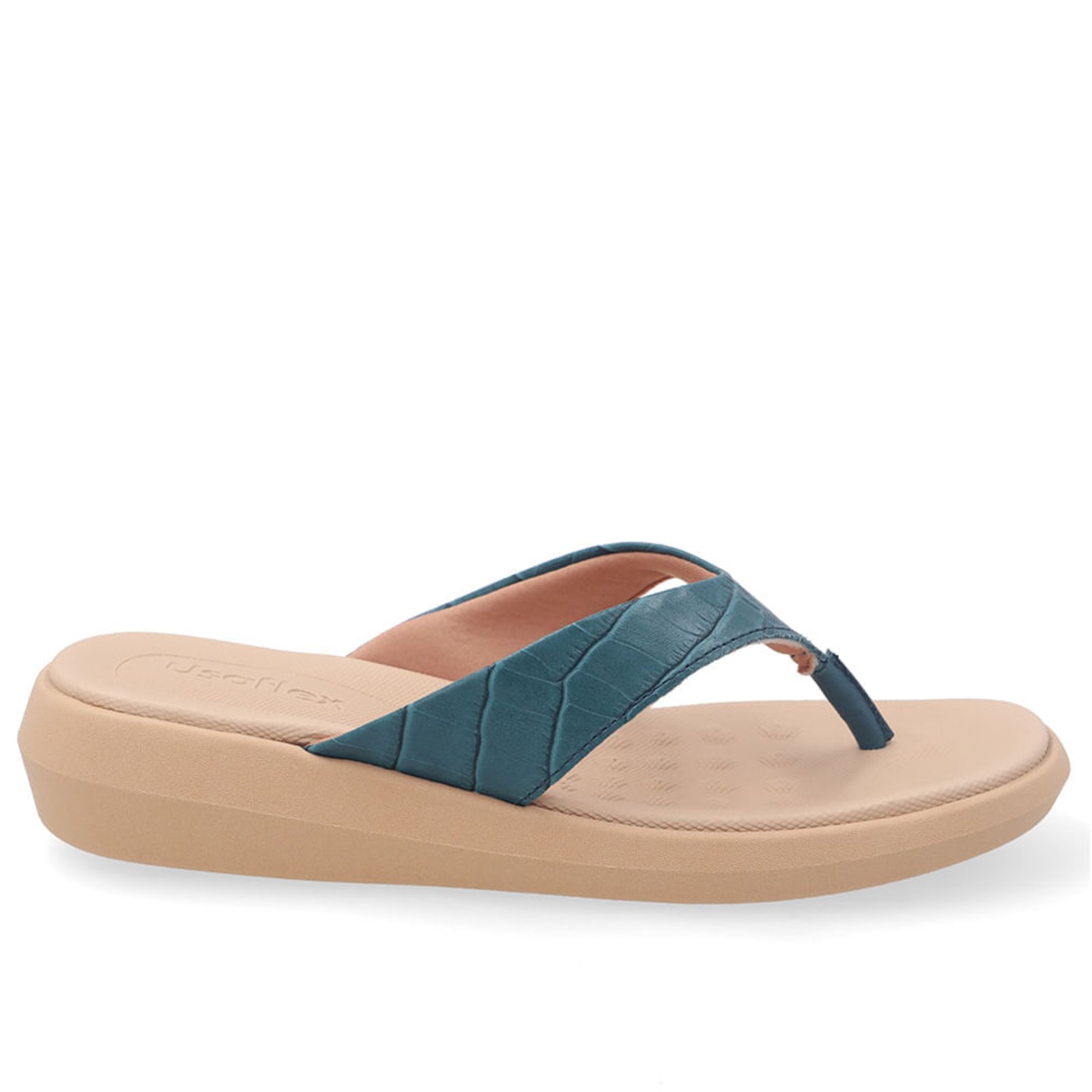 Chinelo Plataforma Em Couro Azul Esmeralda