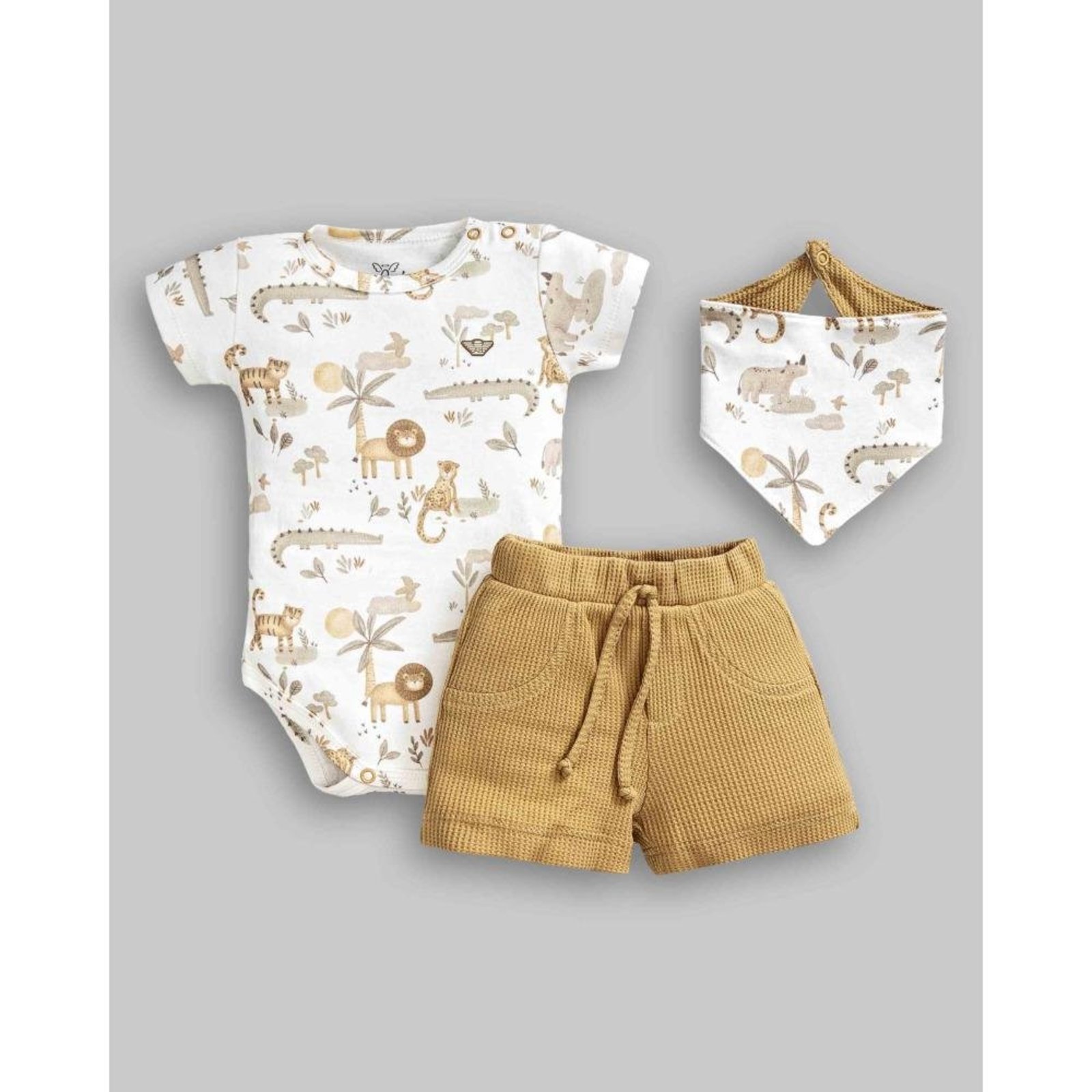 Infantil - Conjunto Body Shorts e Bandana Safari Anjos Baby G Bege