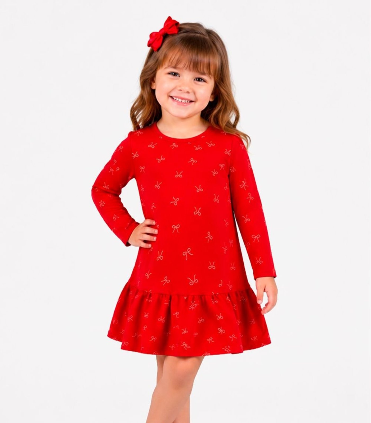 Infantil - Vestido Manga Longa Estampado Select Vermelho