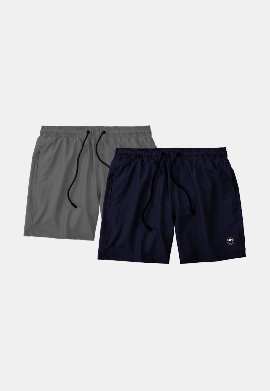 Kit 2 Shorts Masculino Básico Liso Bermuda Praia Mauricinho Tactel Azul/Cinza