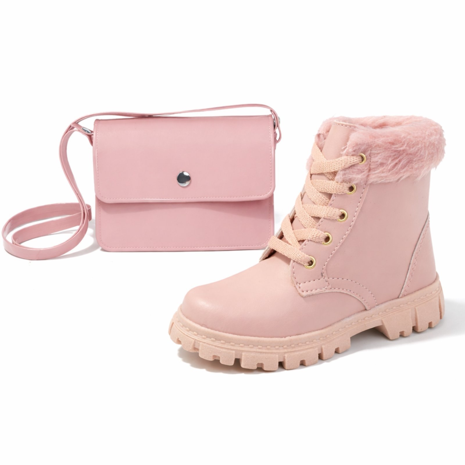 Infantil - Kit meninas bota coturno confortável + bolsa transversal moderna modinha para meninas