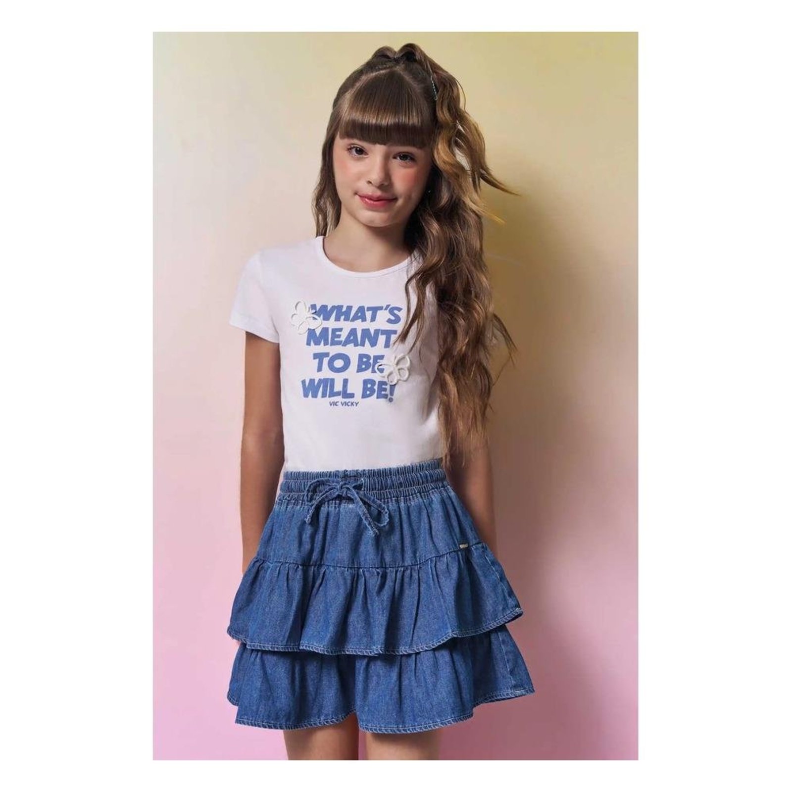 Infantil - Conjunto Shorts Saia Menina Vic&Vicky 10 Azul