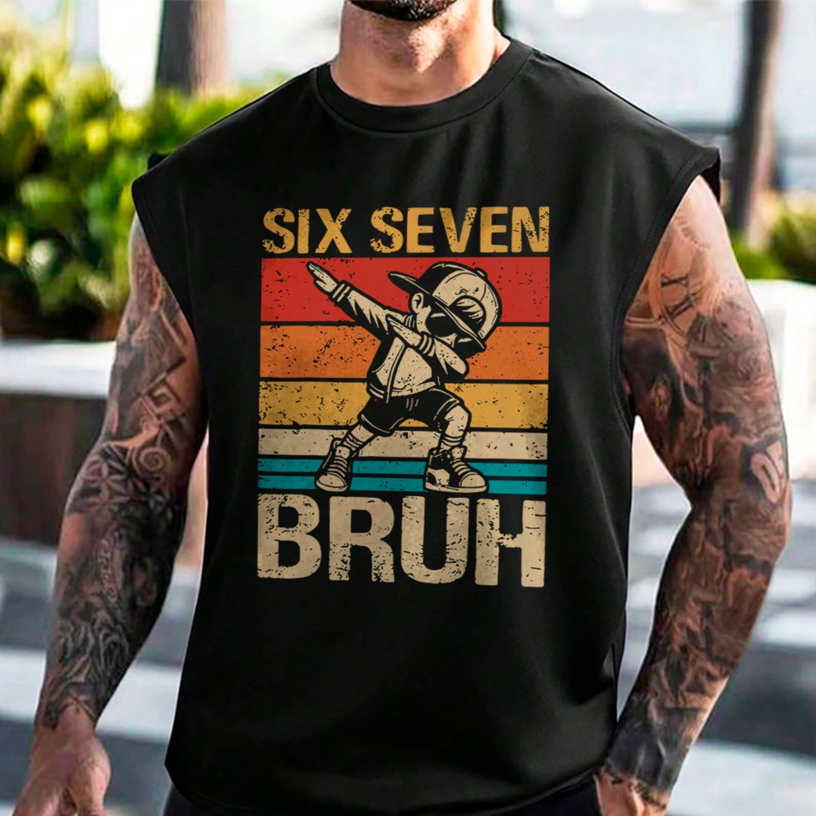 Camiseta Regata Machão Dabbing Six Seven Vintage Streetwear Preto