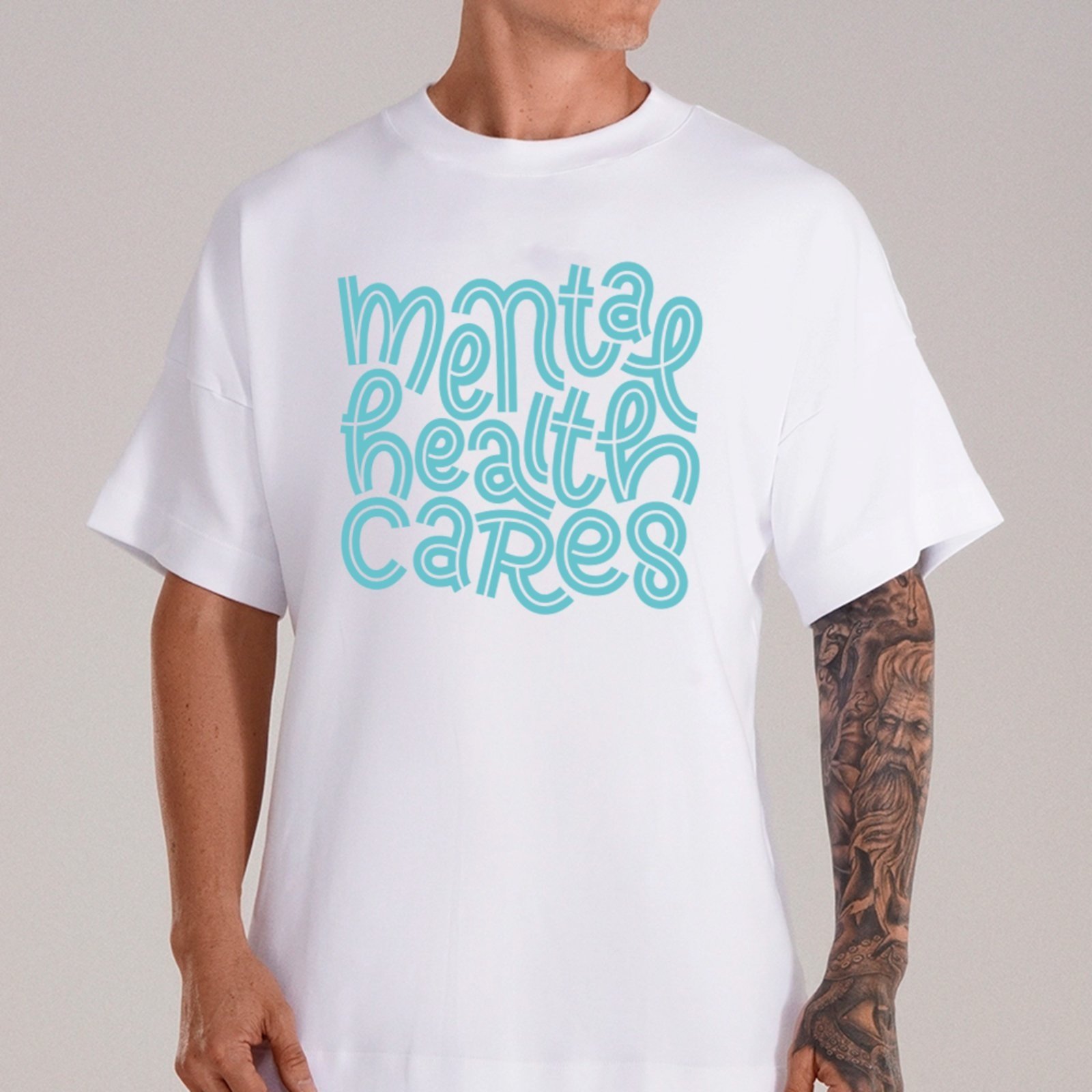 Camiseta Ousy Mental Health Cares Oversized Unissex Branco