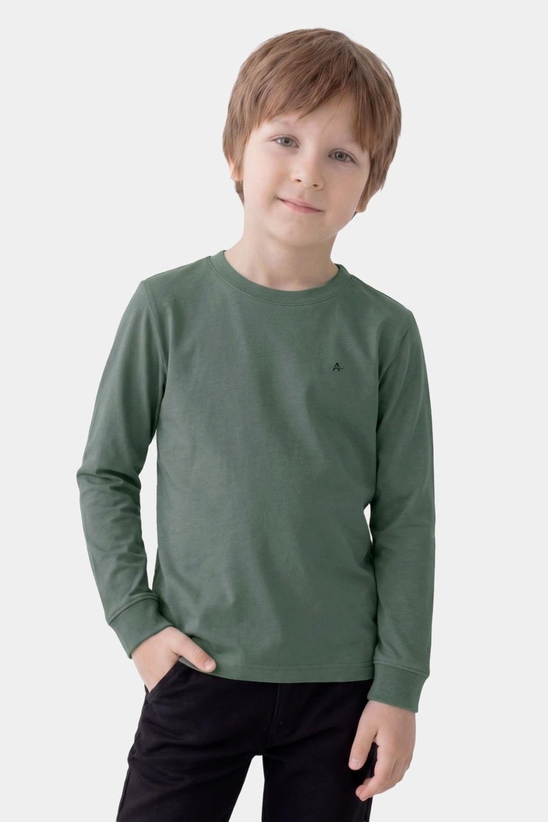 Infantil - Camiseta Aramis Manga Longa Básica Militar