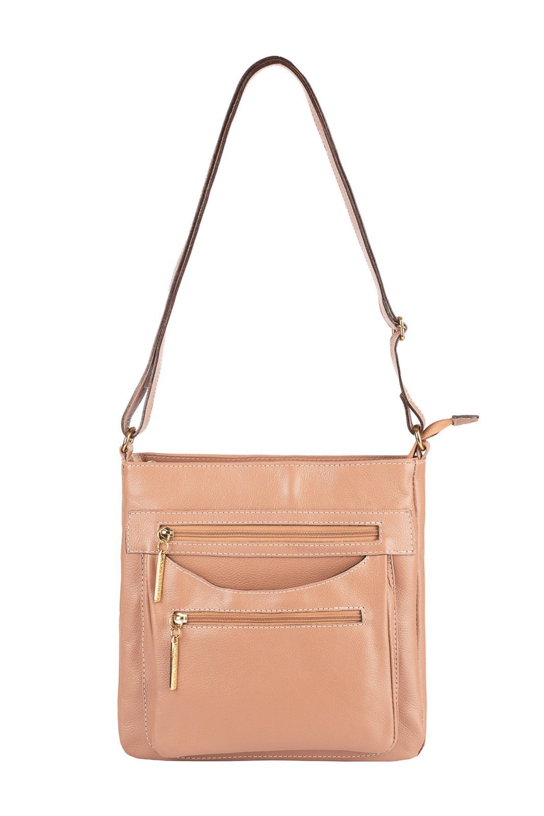 Bolsa tiracolo em couro liso Thais - Bege