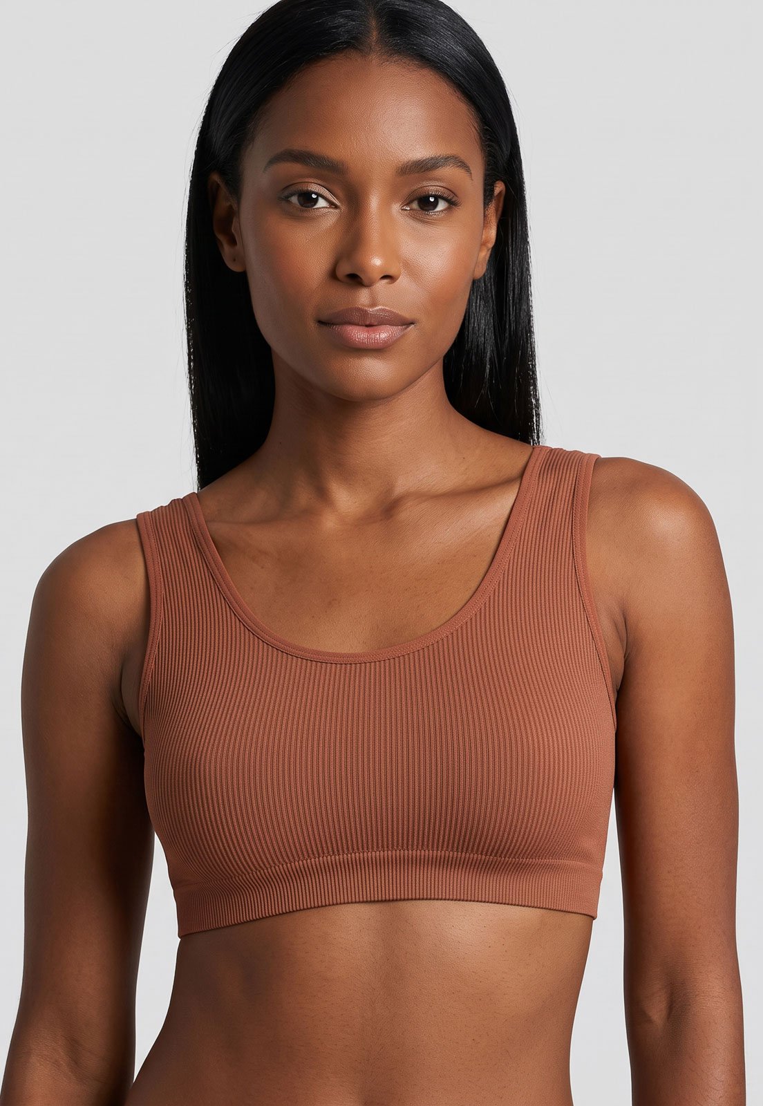 Top Free Feminino Trifil Canelado sem costura Marrom