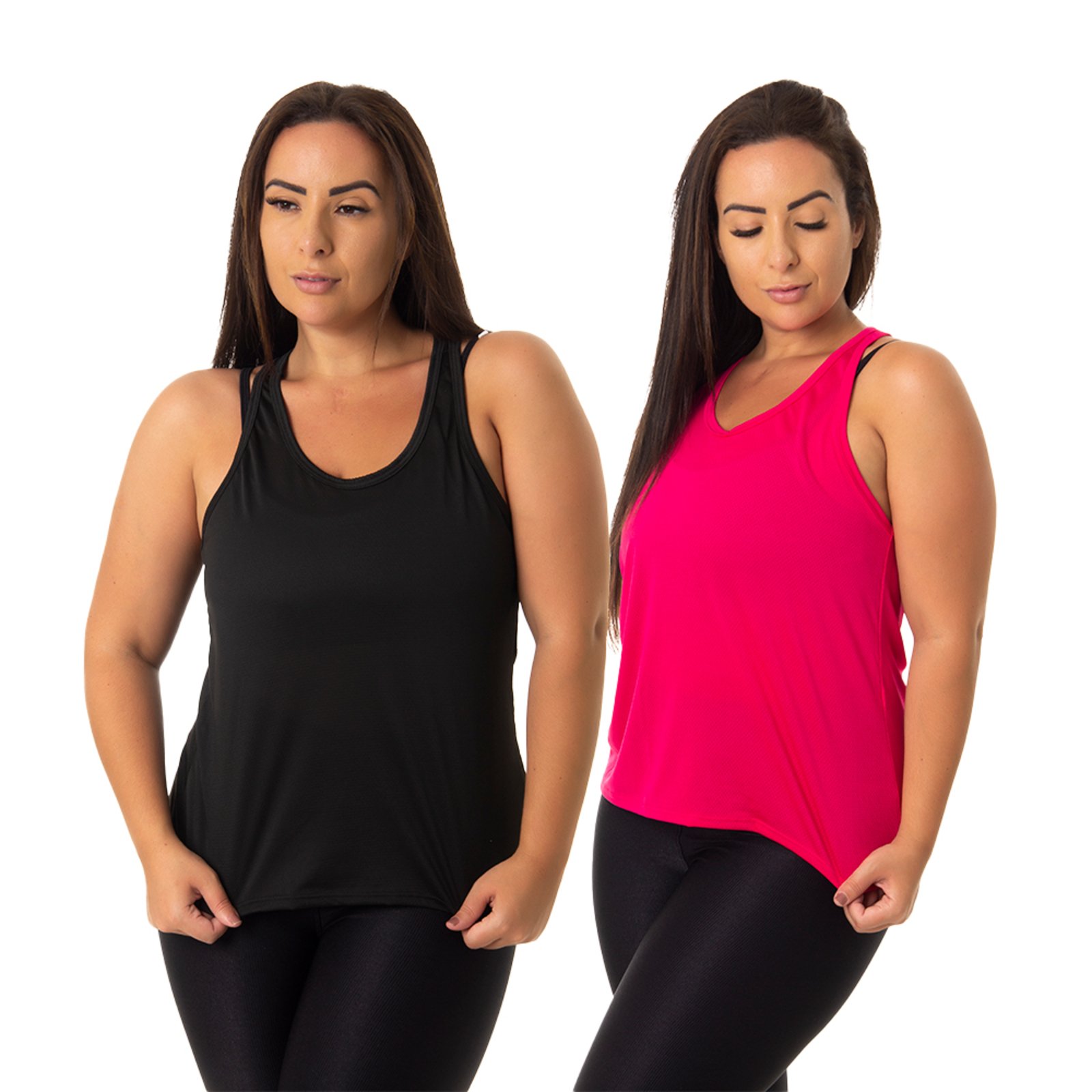 Kit 2 Camiseta Esportiva Feminina Furadinha Academia Lisa Fitness Multicolorido