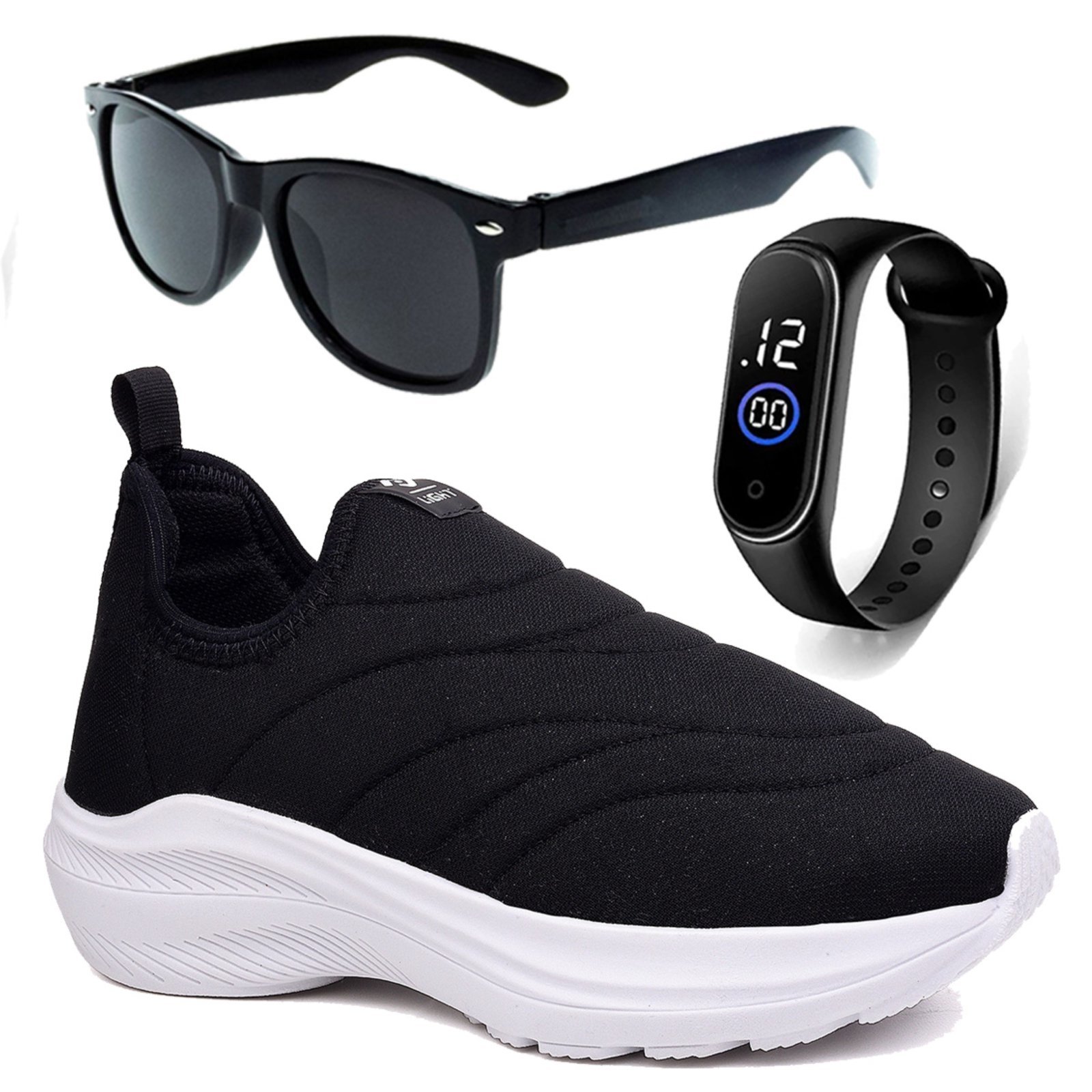 Vista 2 Infantil - Tenis Menino e Menina Calce Facil Preto e e Óculos e Relógio CALCADOS LGHT LIGHT branco CALCADOS LGHT LIGHT branco