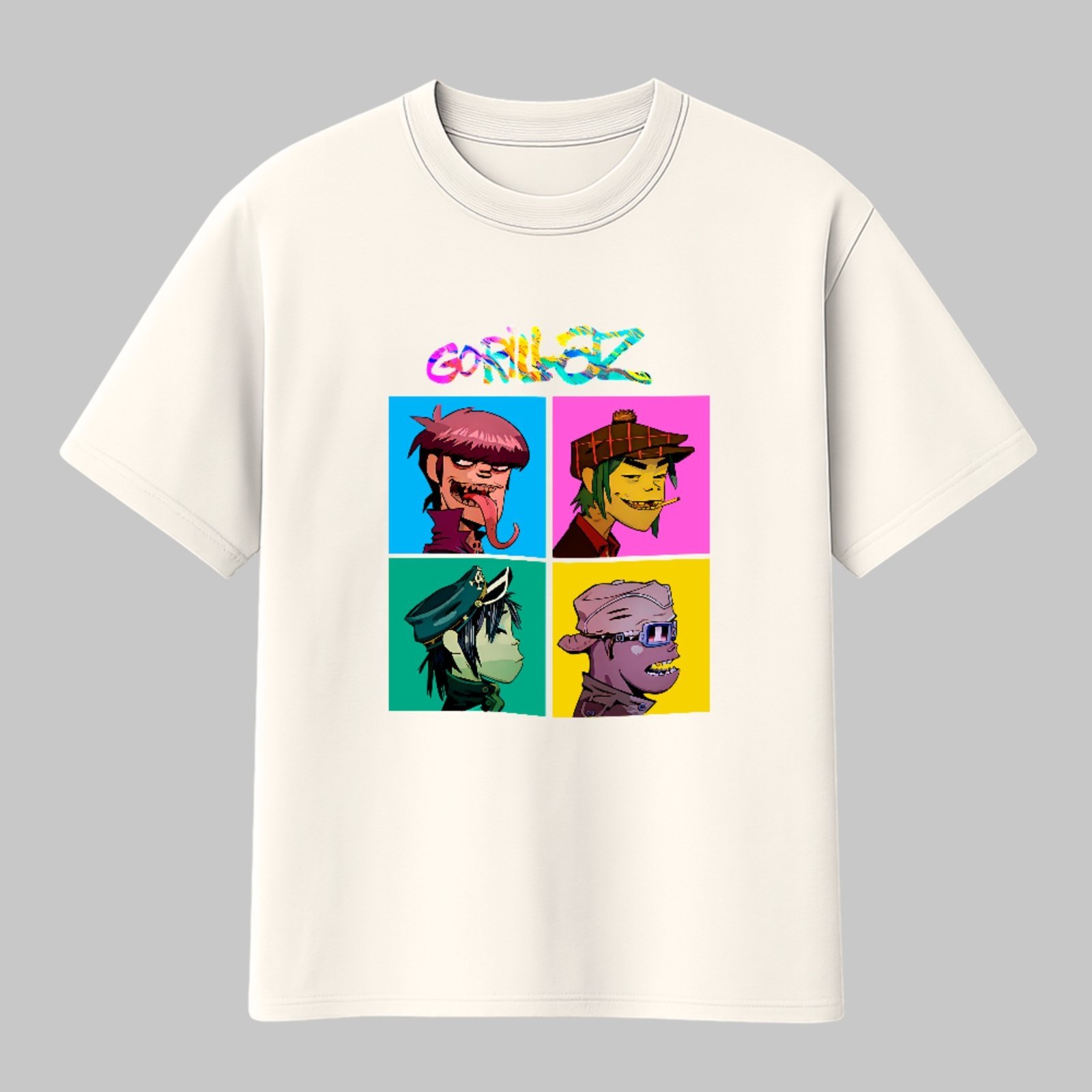 Camiseta Básica Gorillaz Music Band Style Unissex Off White