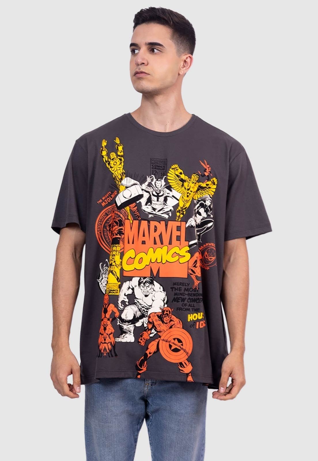 Camiseta Piticas Marvel Comics Group Chumbo