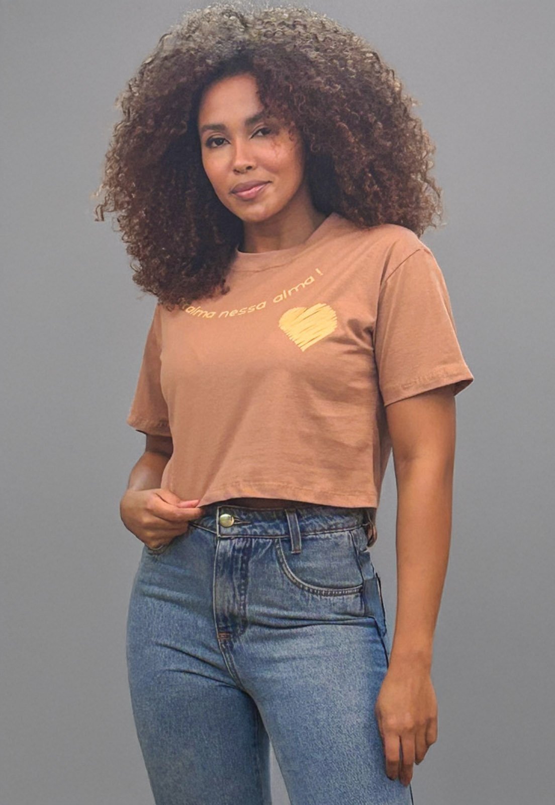 Blusa Cropped Cabanafree Algodão Manga Curta Marrom Claro
