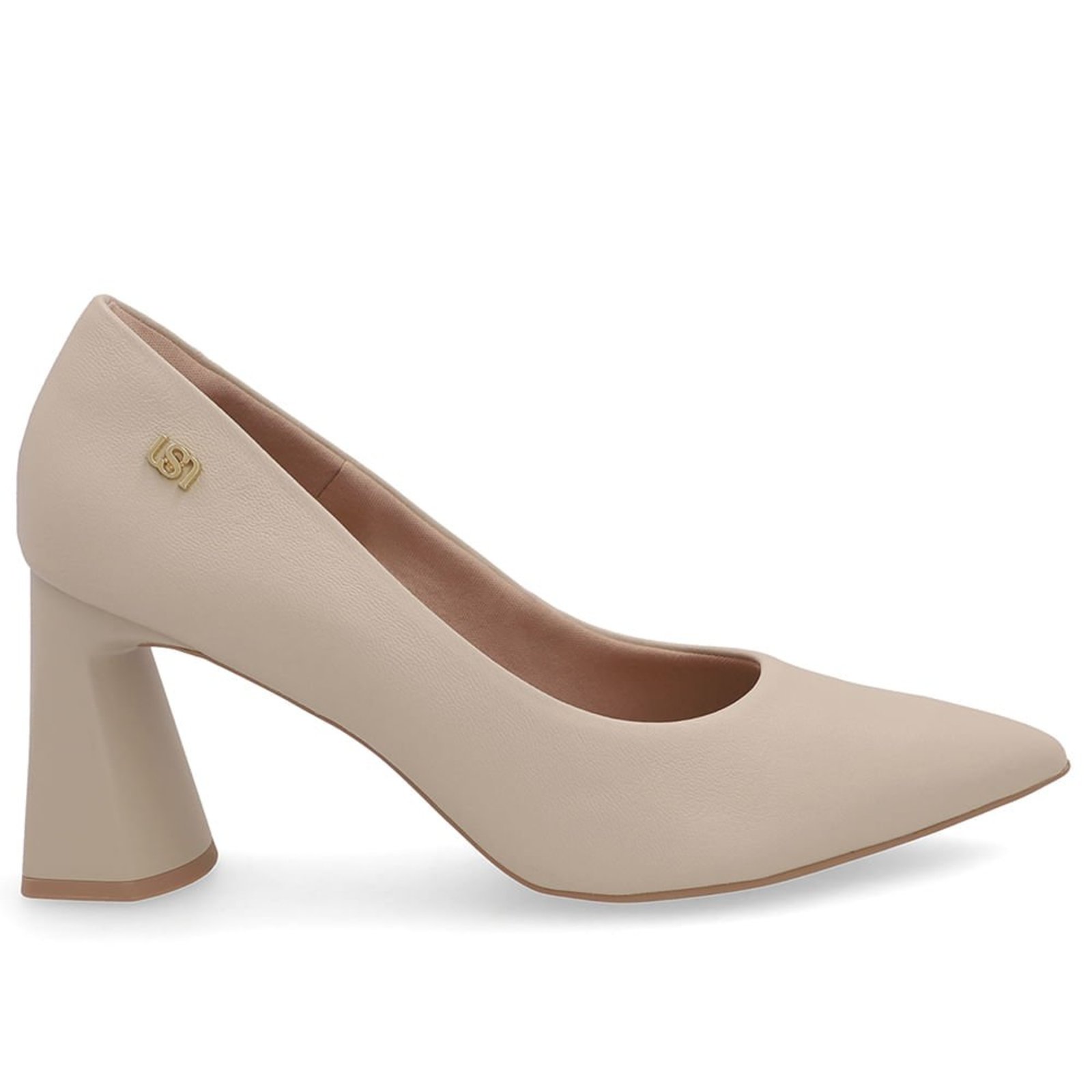 Scarpin Em Couro Bege Bico Fino