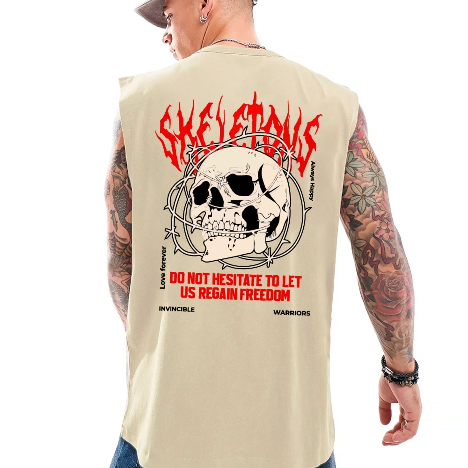 Camiseta Regata Machão Ousy Caveira Skeletons Oversized Masculina Off White