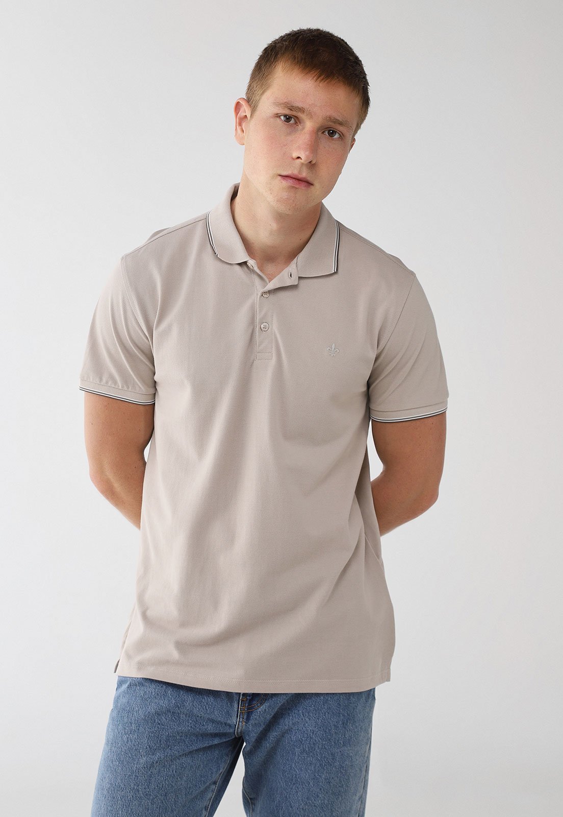 Polo Masculina Dudalina Detalhe Contrastante Bege
