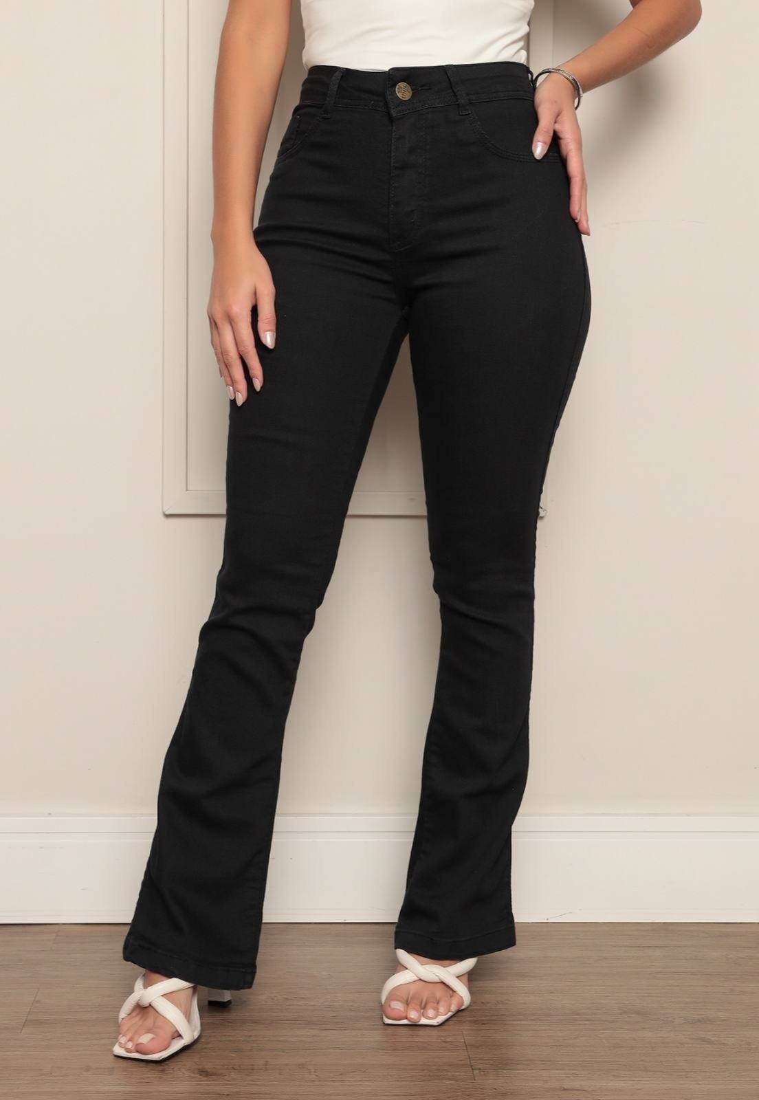 Vista 3 KIT 3 Calça Feminina Flare Mys Jeans Cintura Alta Confortável Preto e Manchado Ethereal Jeans azul/preto azul Ethereal Jeans azul/preto azul