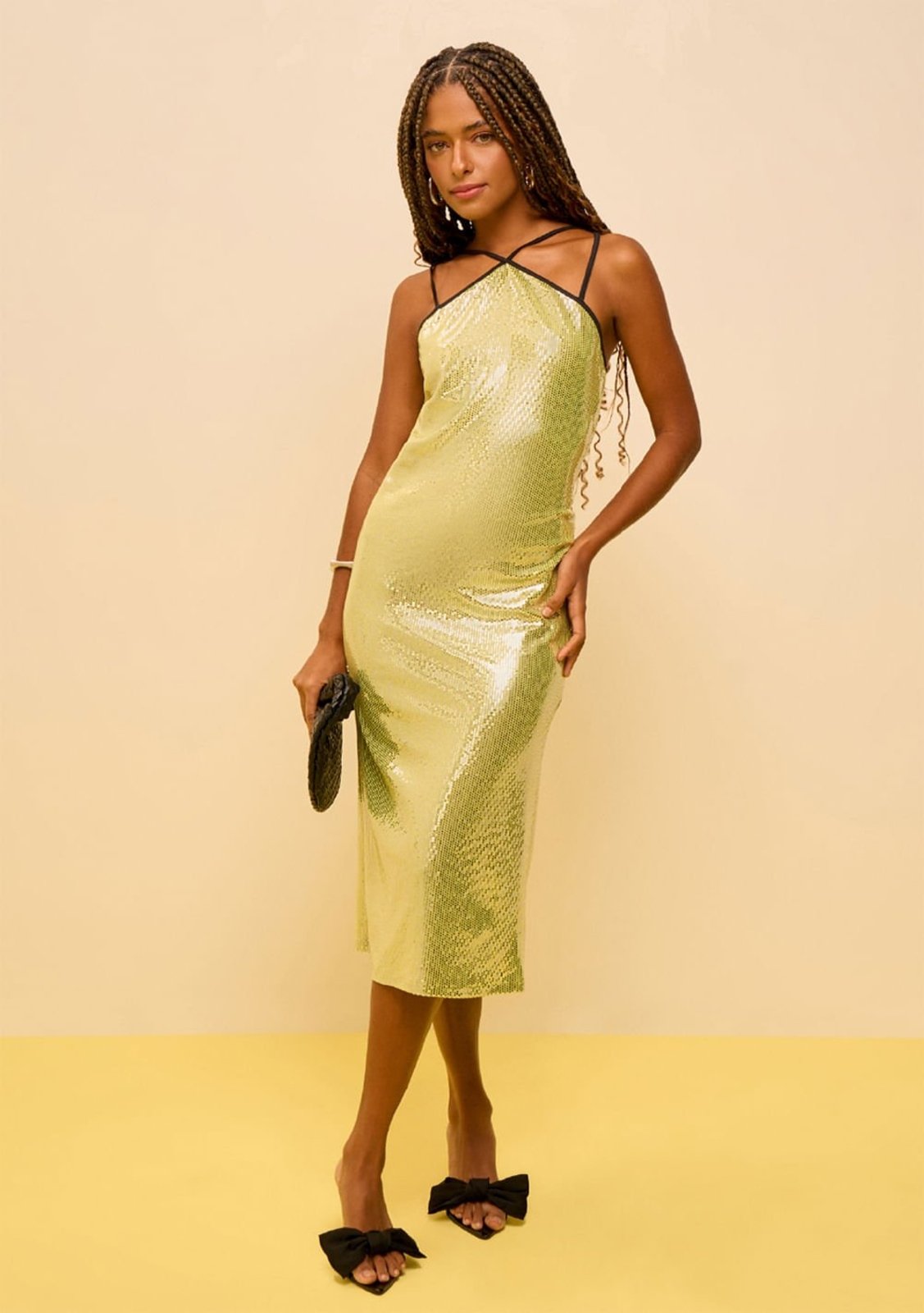 Vestido Zinco Ajustado Cava Francesa Com Alça Midi Verde