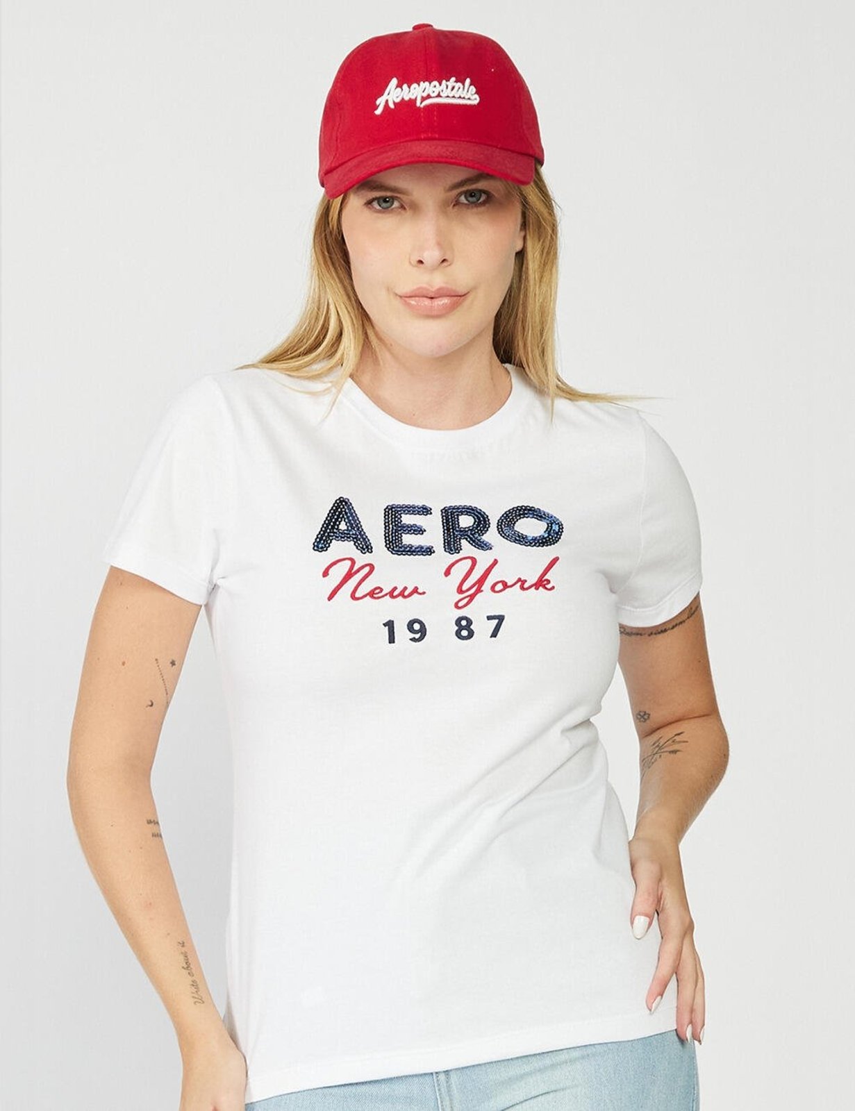 Camiseta Manga Curta Feminina Bordada Aéropostale 98120142 Branco