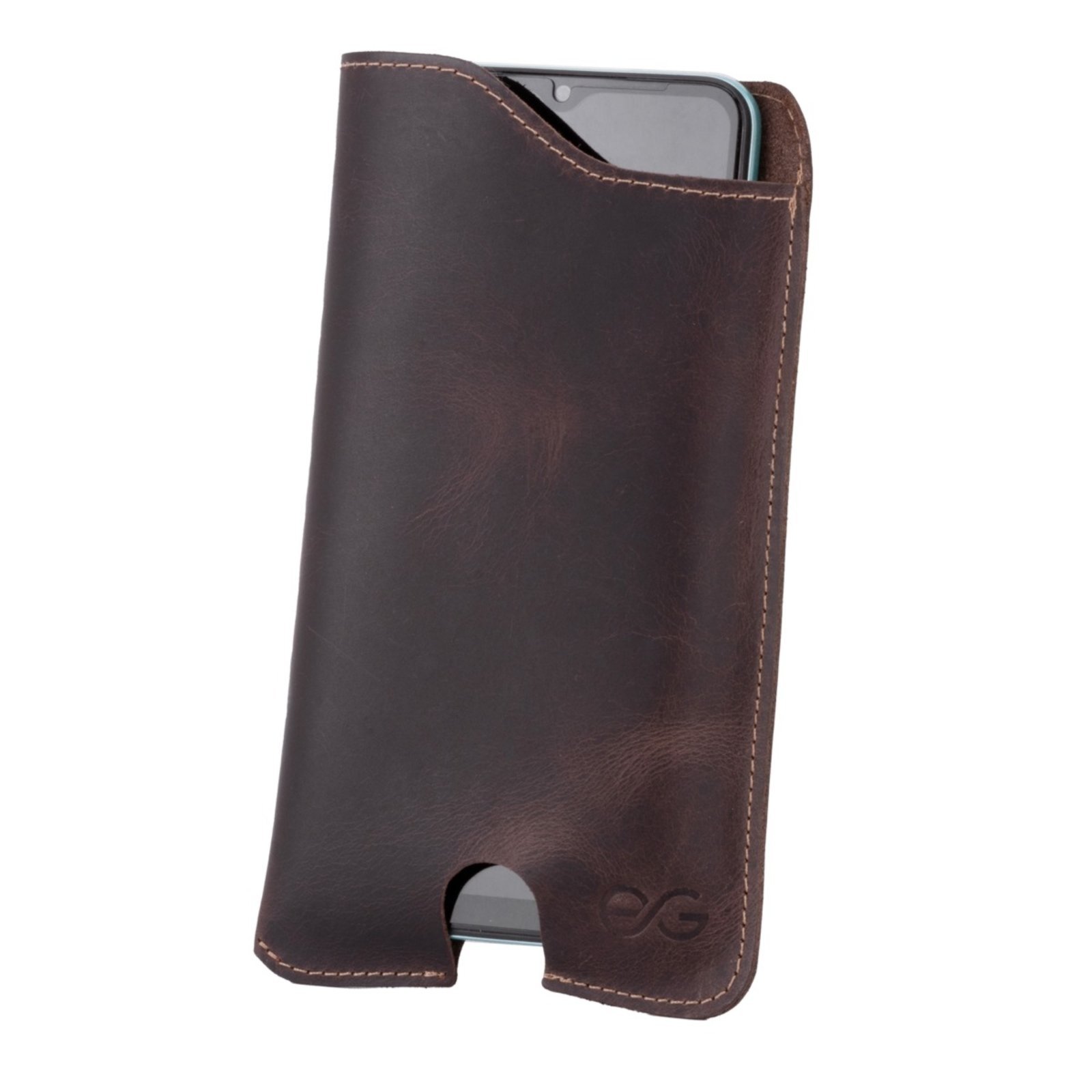 Bainha Porta Celular Rústica Couro Legítimo Saca Rápido ello griff Marrom Escuro