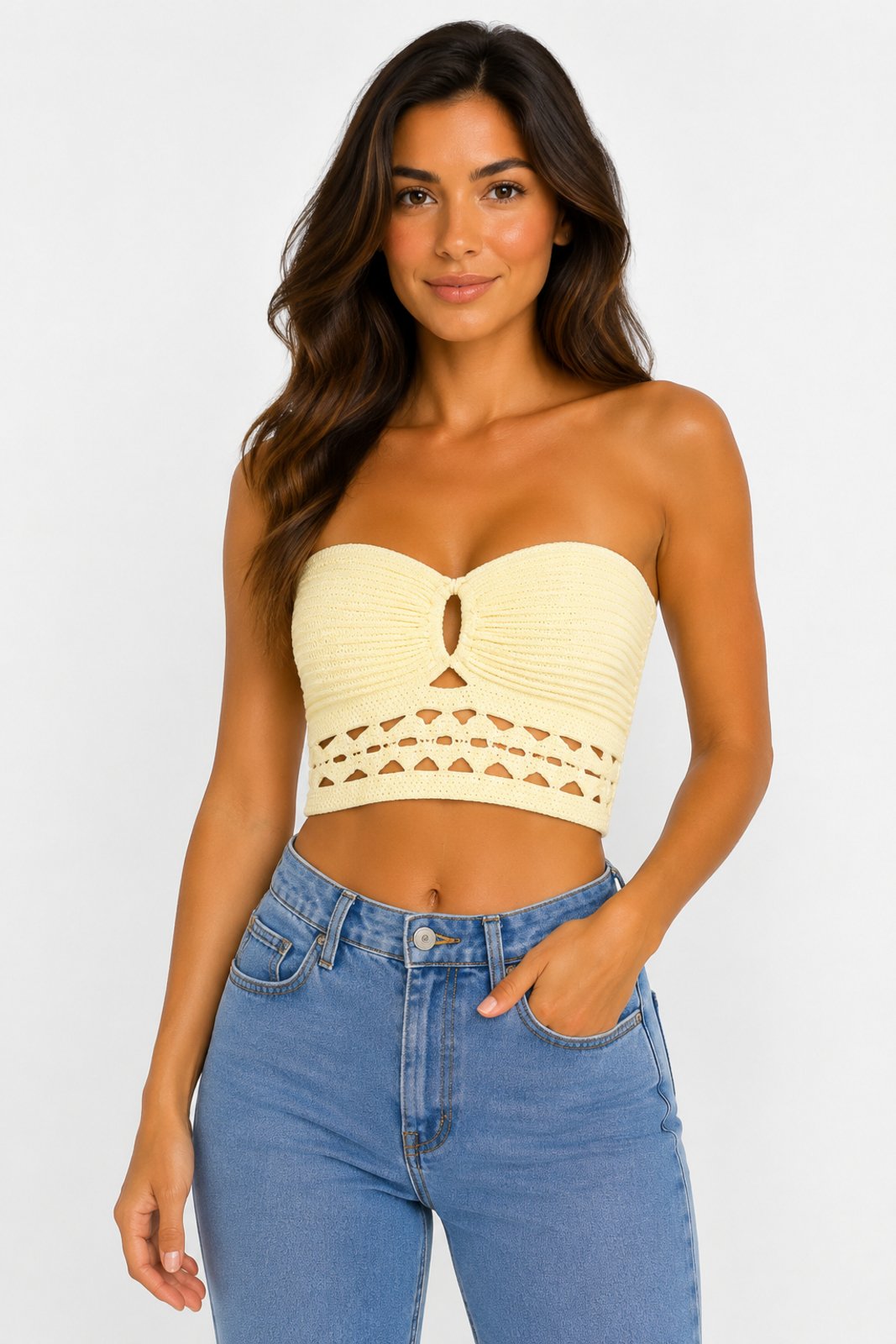 Top Cropped D Bell Outlet Fashion Tomara Que Caia Amarelo