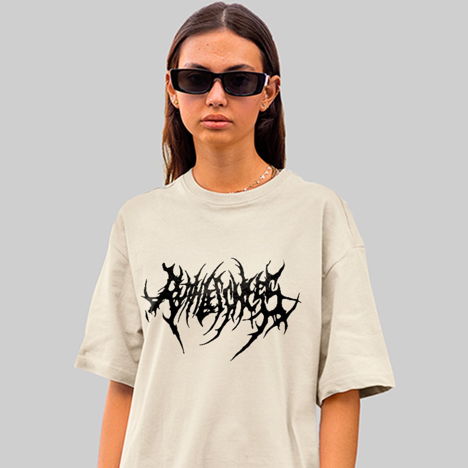 Camiseta Oversized Premium Dark Gothic Black Metal Style Unissex Off White