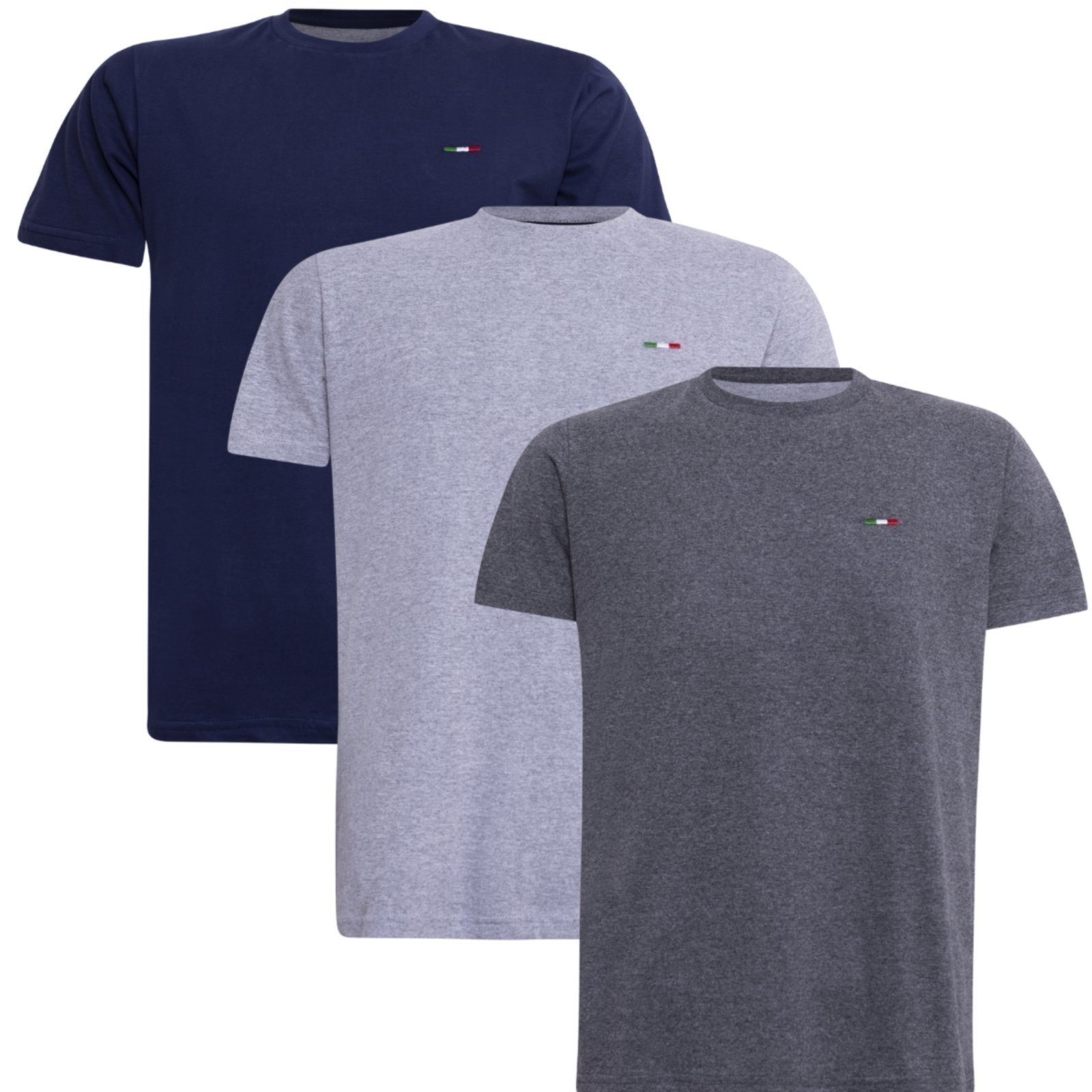 Kit 3 Camisetas Premium Itália Azul Marinho Chumbo e Cinza Mescla