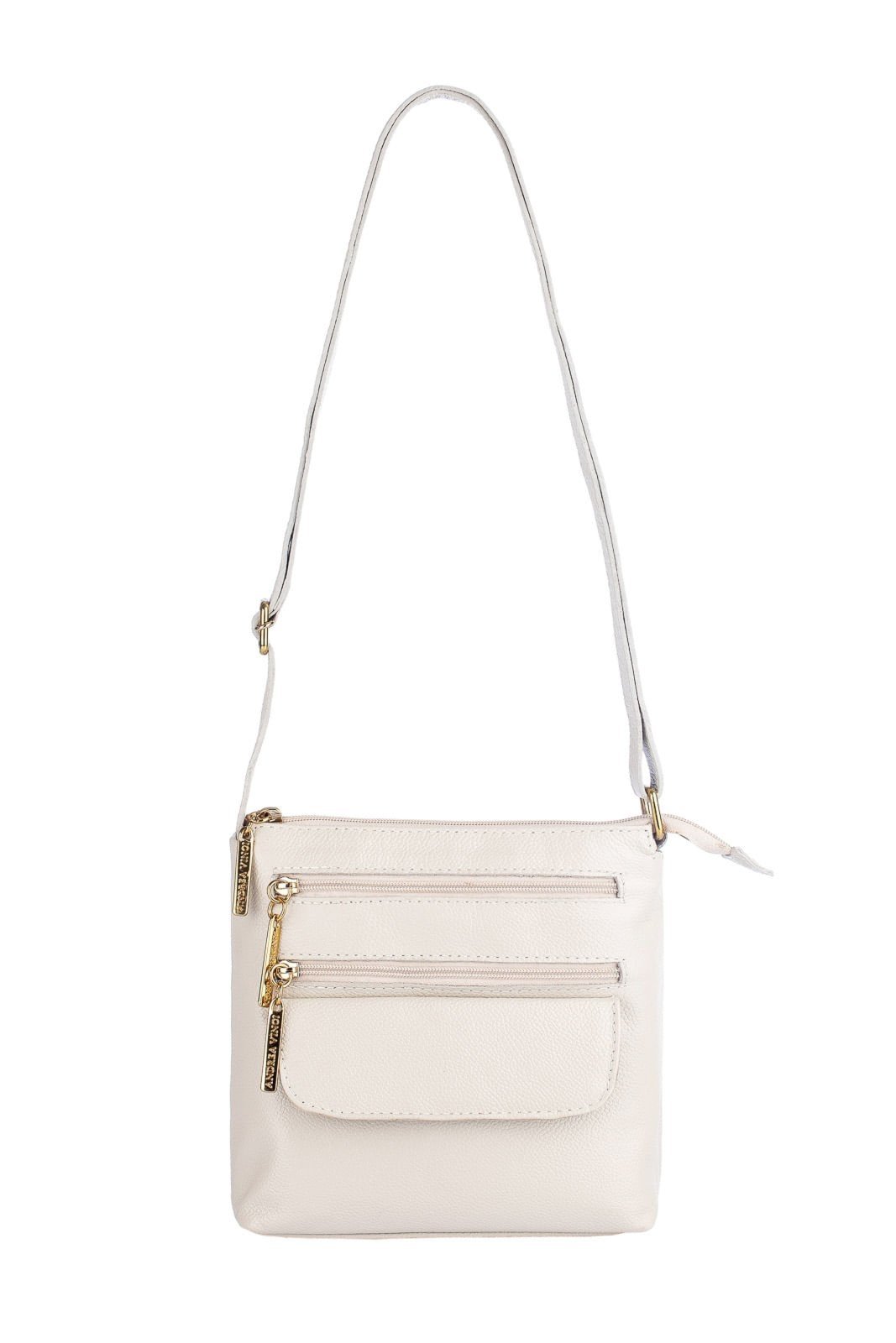 Bolsa transversal de couro liso Maura - Marfim