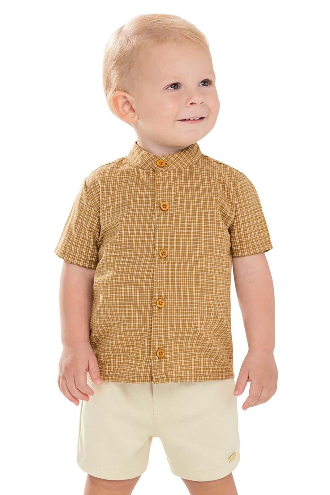 Infantil - Conjunto Menino Gola Padre Xadrez Colorittá Amarelo