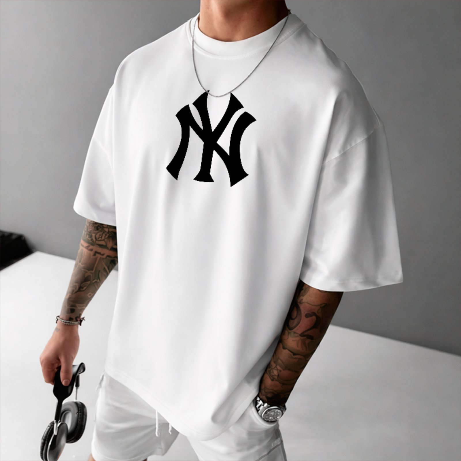 Camiseta Oversized Estampa NY New York Streetwear Conforto Casual Branco